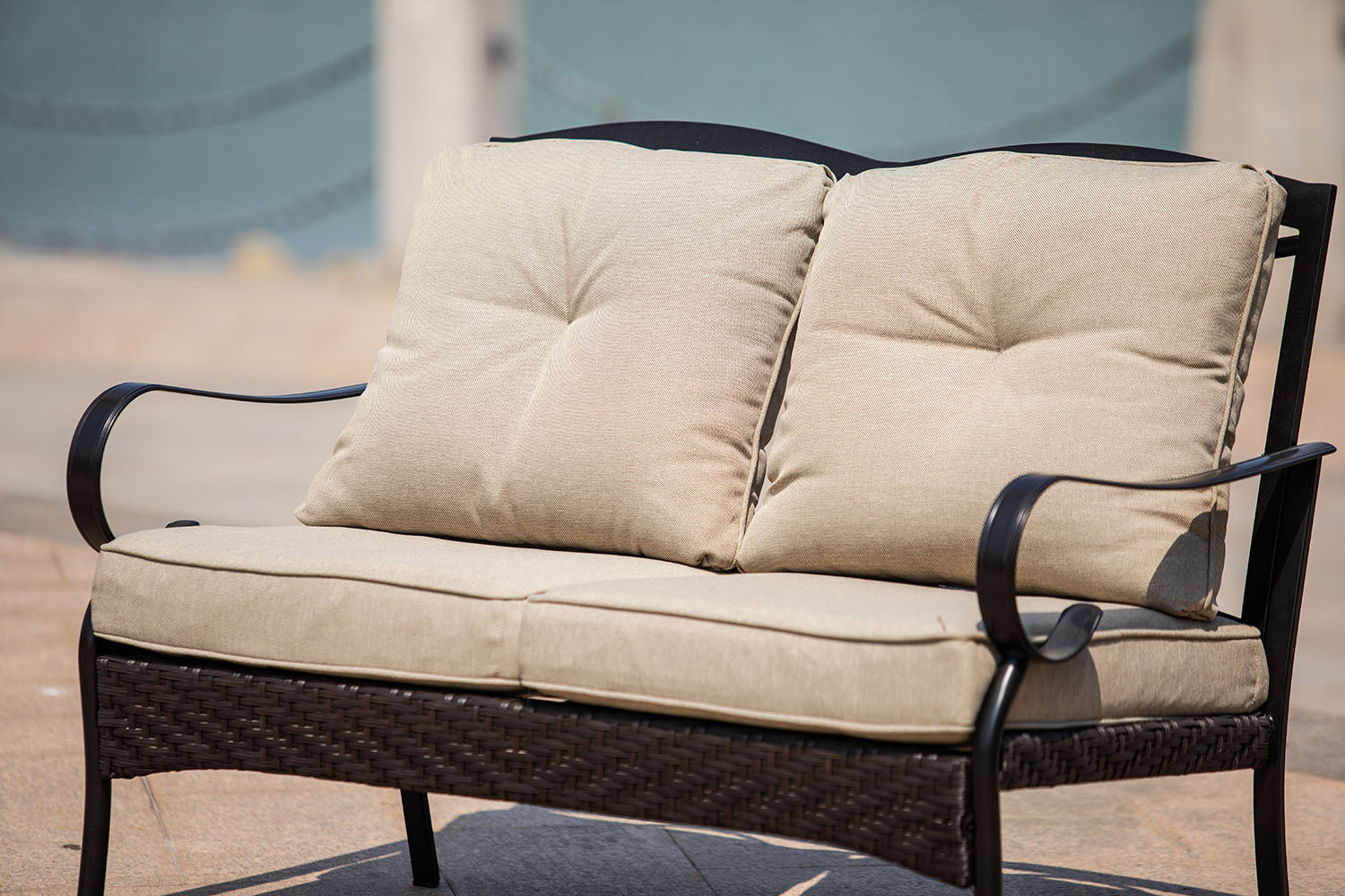 48" Beige Polyester Blend Sofa With Black Legs-Sofas-DECOROLALA