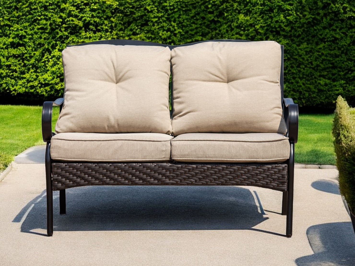 48" Beige Polyester Blend Sofa With Black Legs-Sofas-DECOROLALA