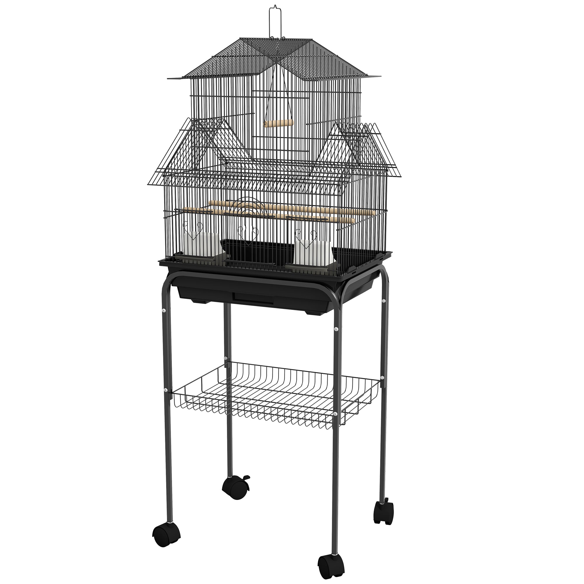 48" Bird Cage with Perch, Swing, Food Container, Slide-out Tray, Handle, Parrot Cage for Finches, Canaries, Budgies-Birds-DECOROLALA