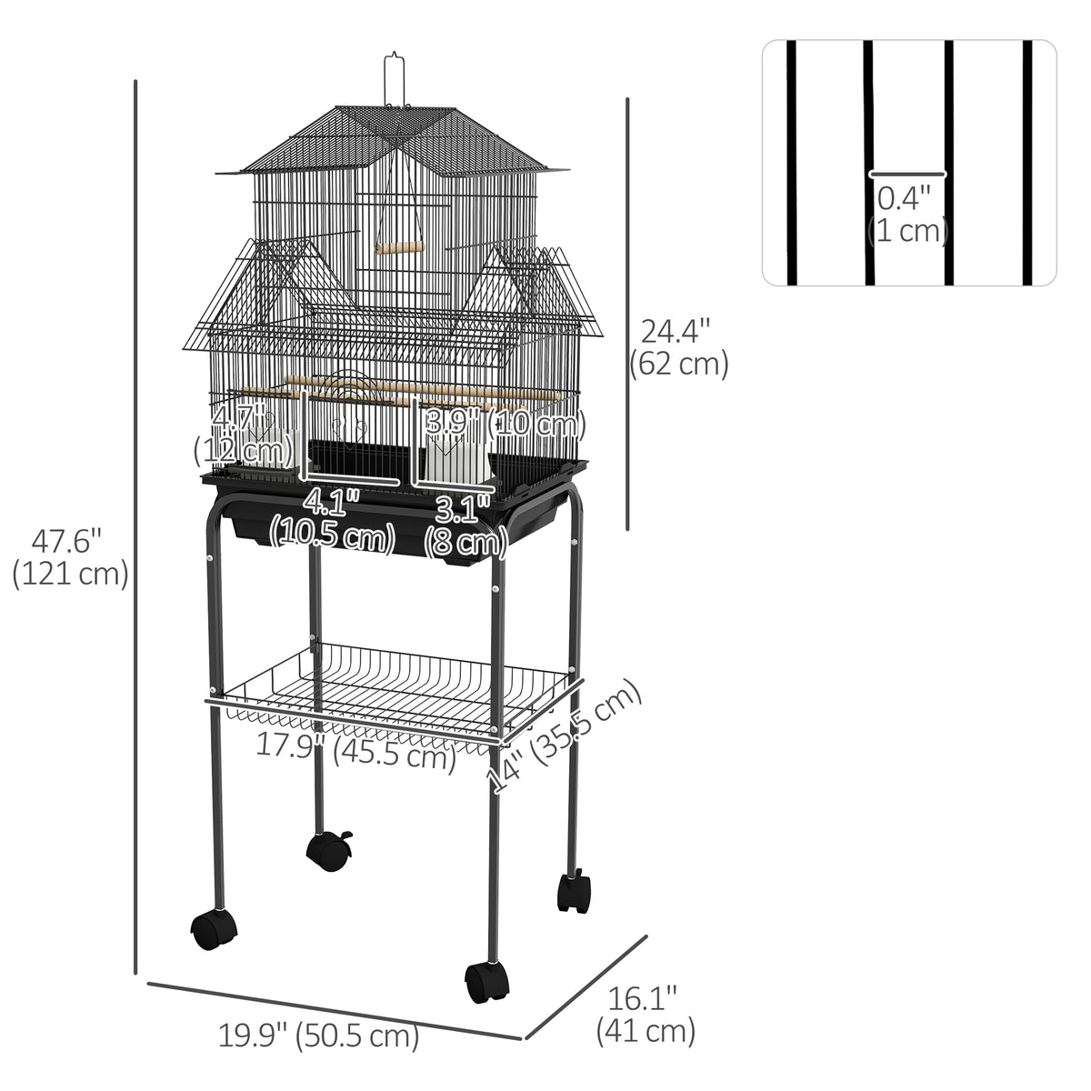 48" Bird Cage with Stand and Accessories - Black Steel-Birds-DECOROLALA