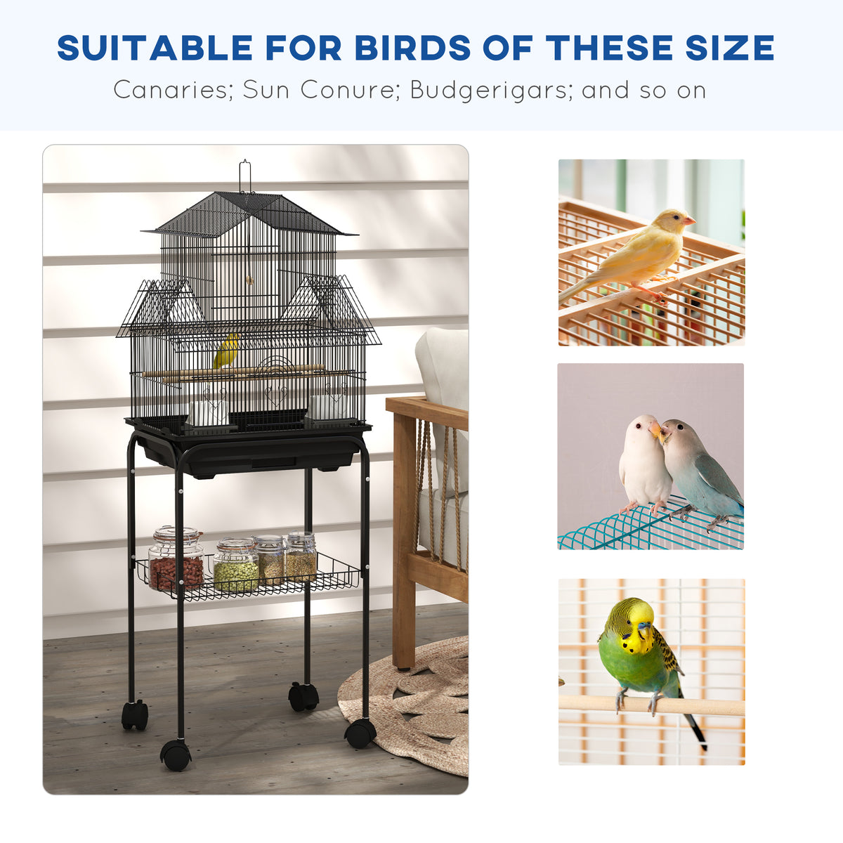 48" Bird Cage with Stand and Accessories - Black Steel-Birds-DECOROLALA
