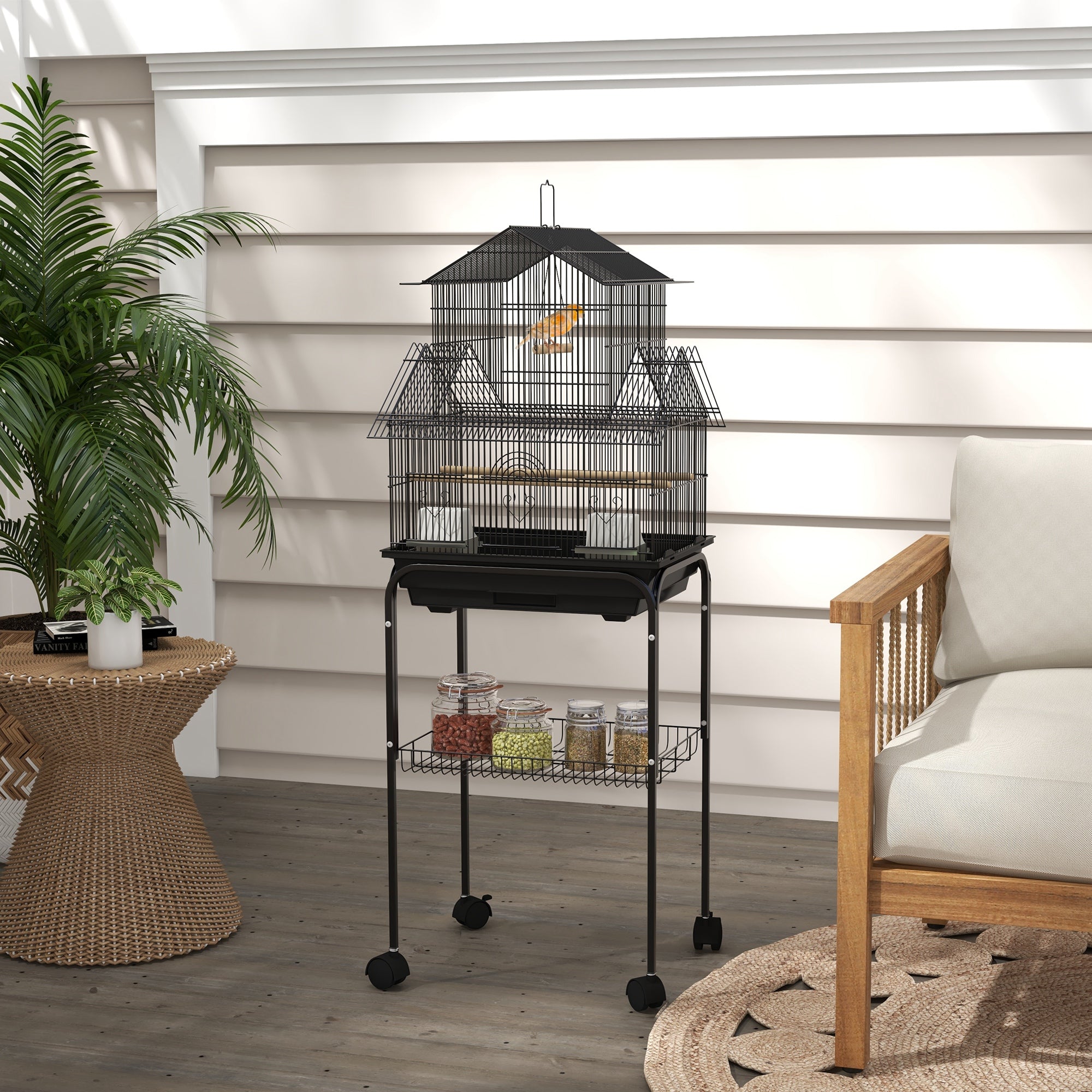 48" Bird Cage with Stand and Accessories - Black Steel-Birds-DECOROLALA
