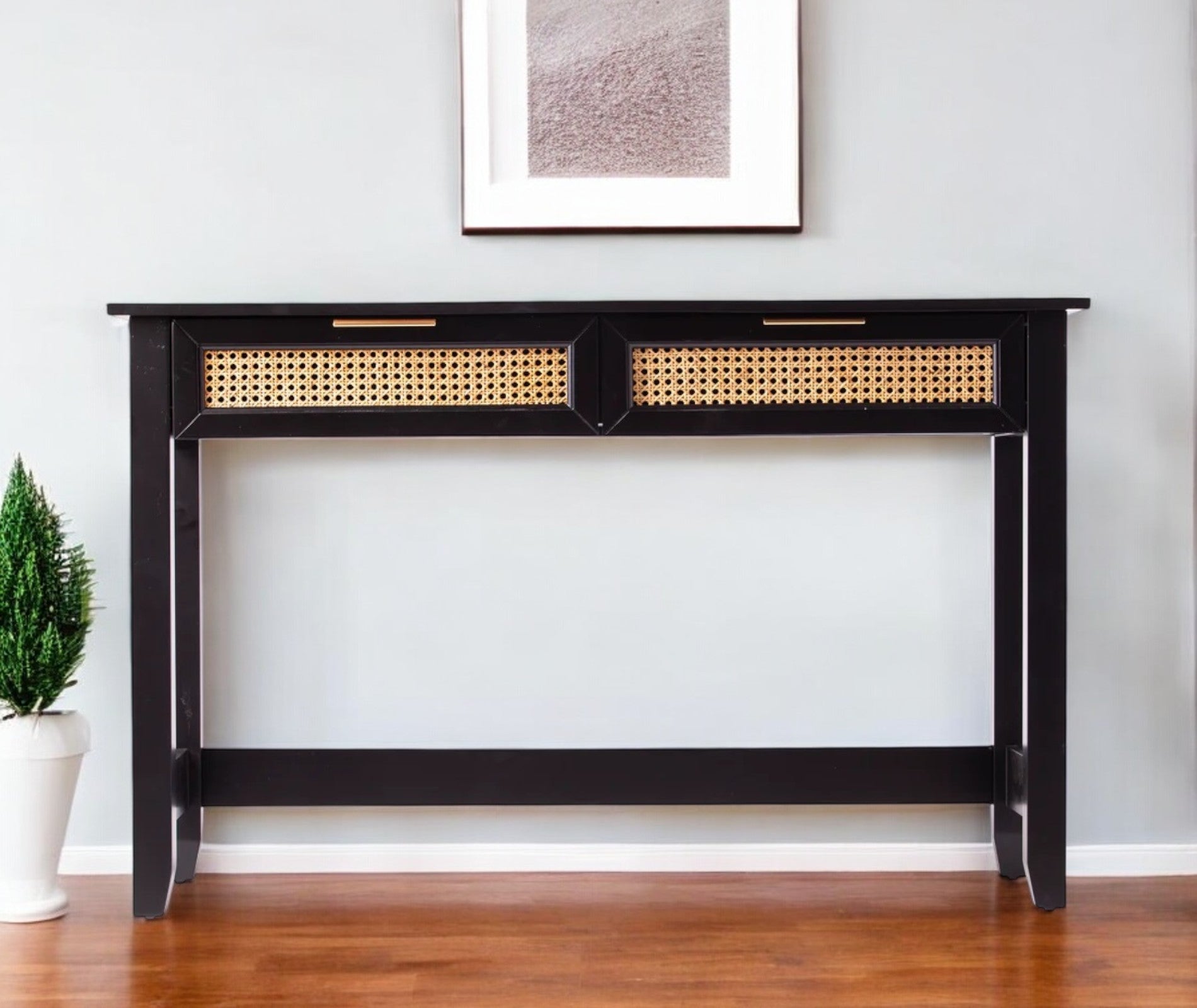 48" Black Console Table And Drawers-Console Tables-DECOROLALA