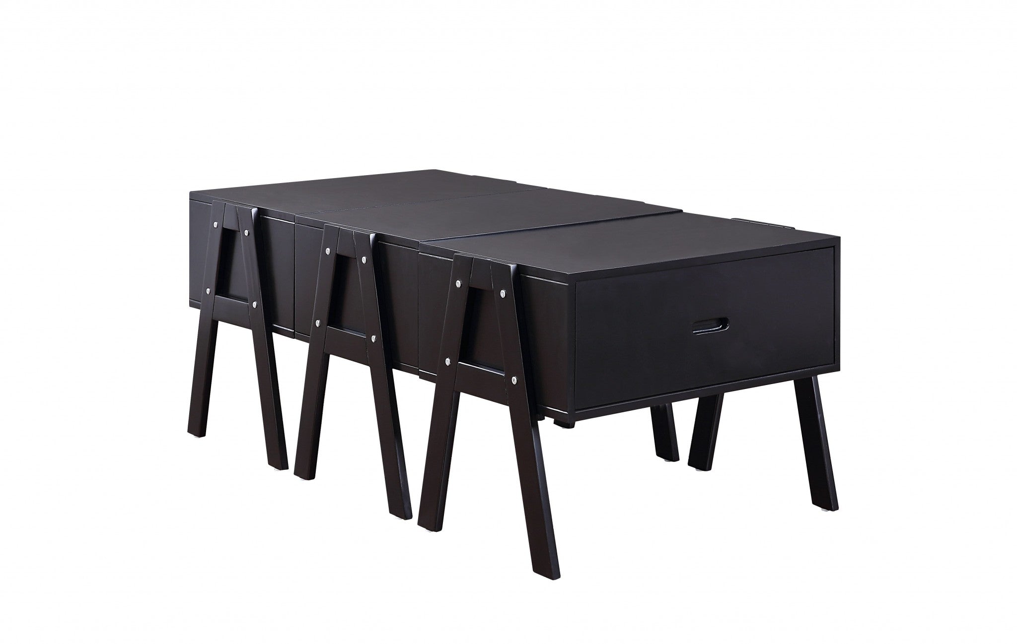 48" Black Convertible Coffee Table With Three Drawers-Coffee Tables-DECOROLALA