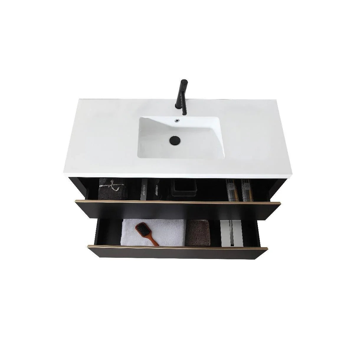 48" Black Freestanding Single Sink Bathroom Vanity with White Quartz Countertop-Migration_Bathroom Vanities-DECOROLALA