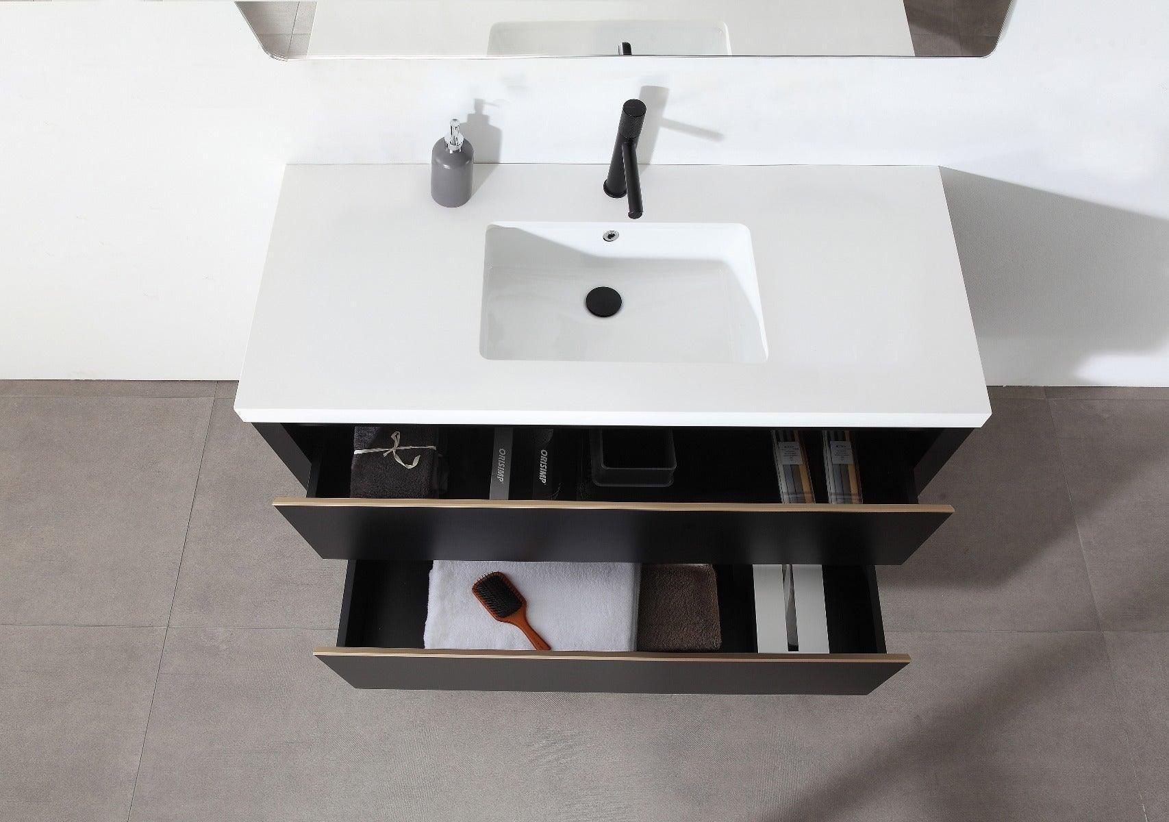 48" Black Freestanding Single Sink Bathroom Vanity with White Quartz Countertop-Migration_Bathroom Vanities-DECOROLALA