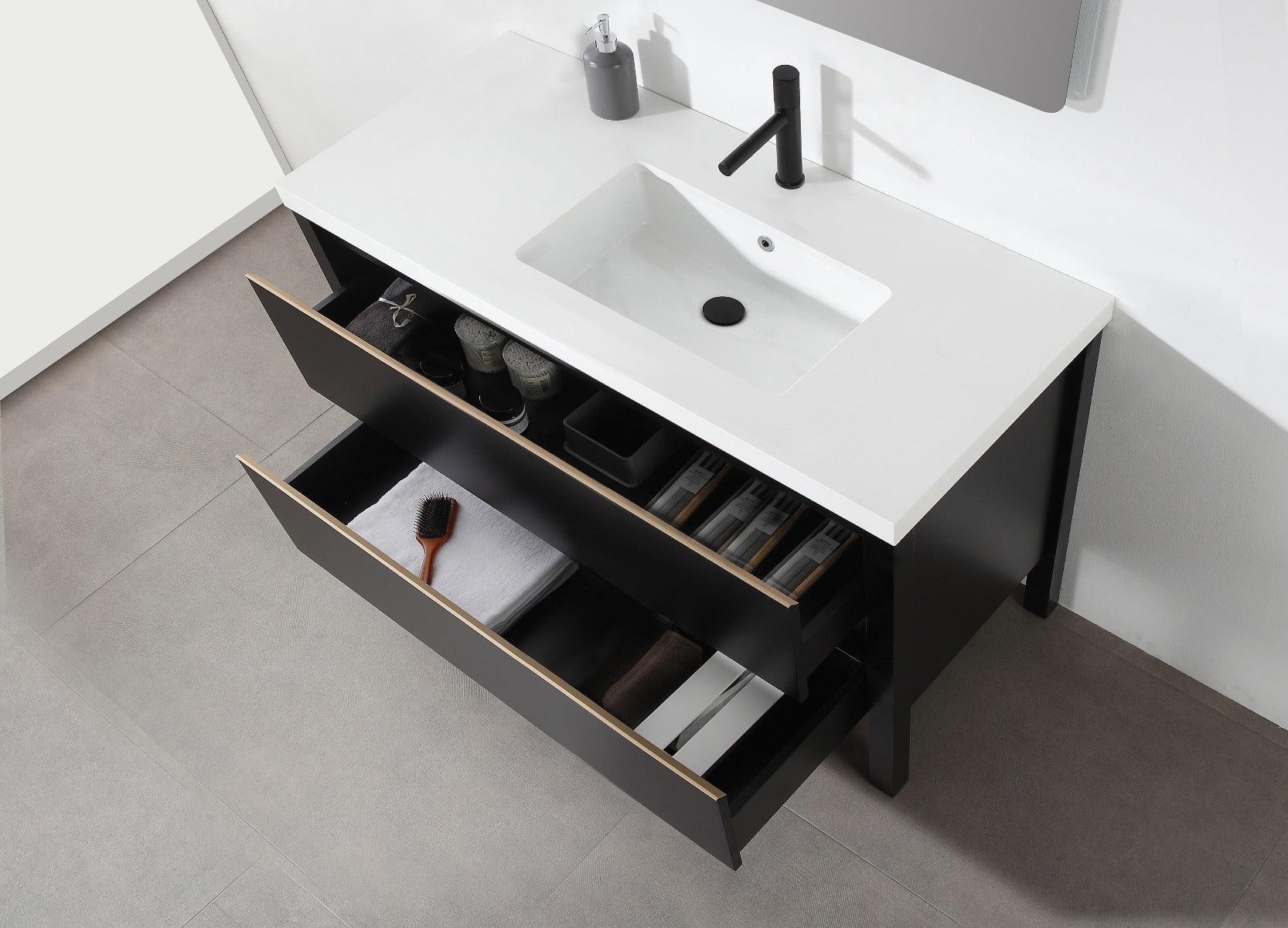 48" Black Freestanding Single Sink Bathroom Vanity with White Quartz Countertop-Migration_Bathroom Vanities-DECOROLALA