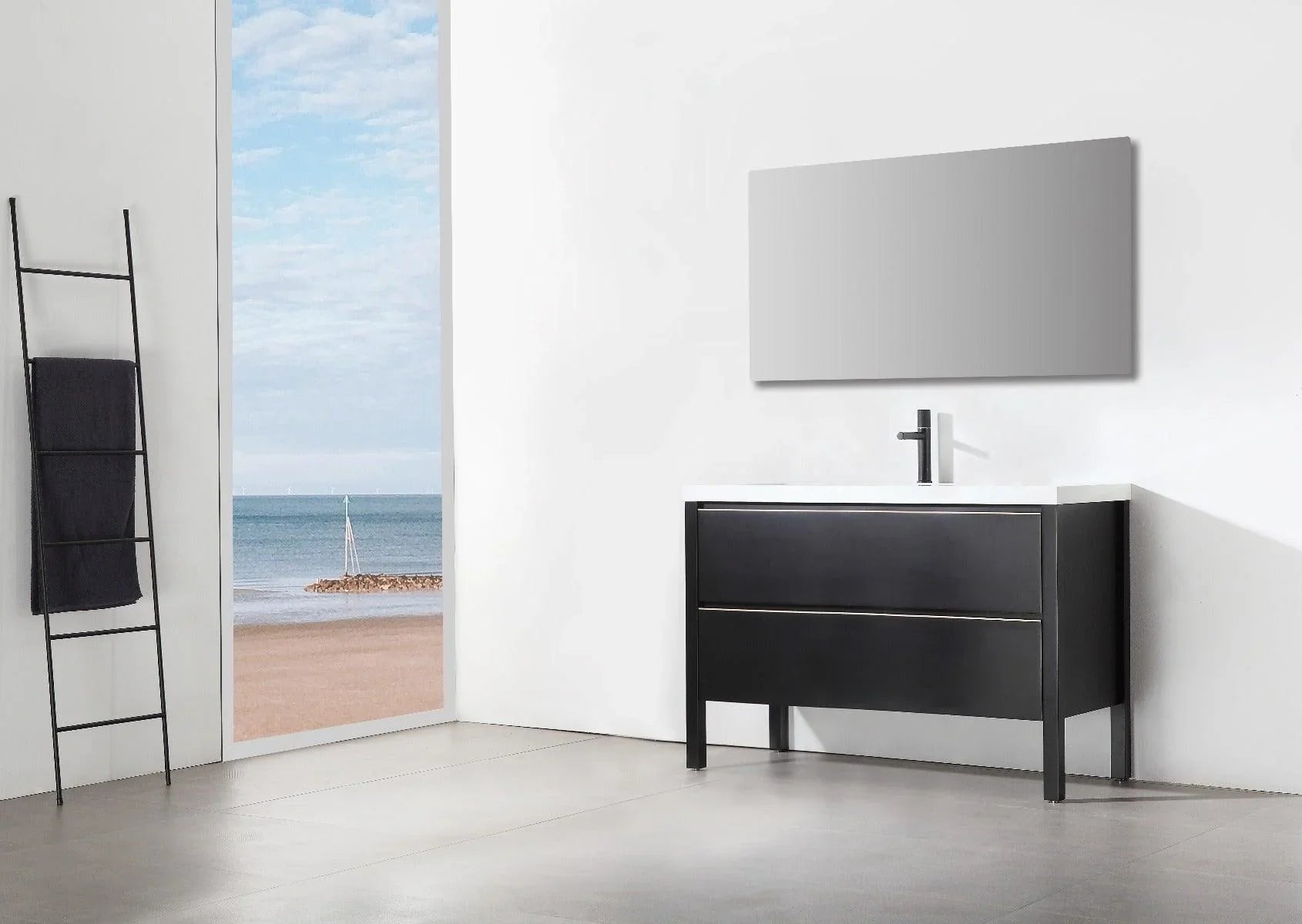 48" Black Freestanding Single Sink Bathroom Vanity with White Quartz Countertop-Migration_Bathroom Vanities-DECOROLALA