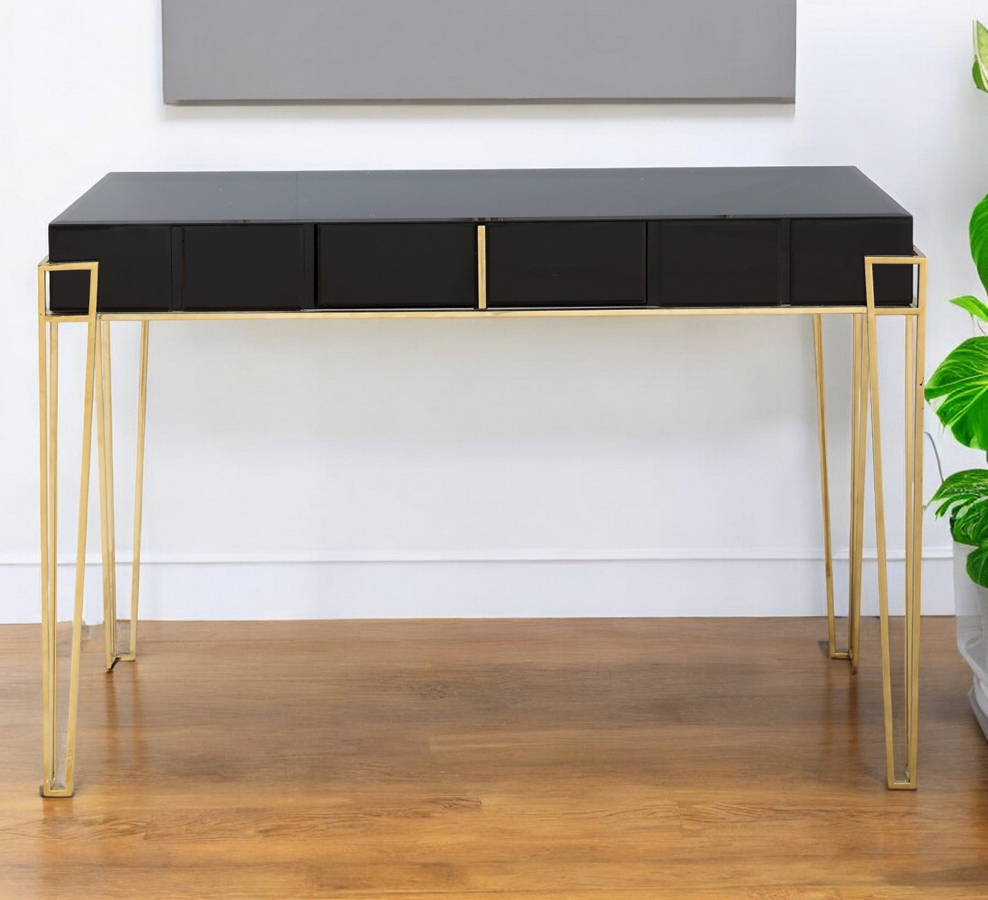48" Black Mirrored Glass Console Table-Console Tables-DECOROLALA