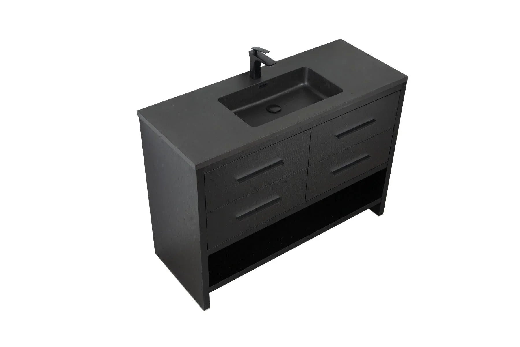 48" Black Rough Oak Freestanding Bathroom Vanity with Black Engineered Quartz Countertop-Migration_Bathroom Vanities-DECOROLALA