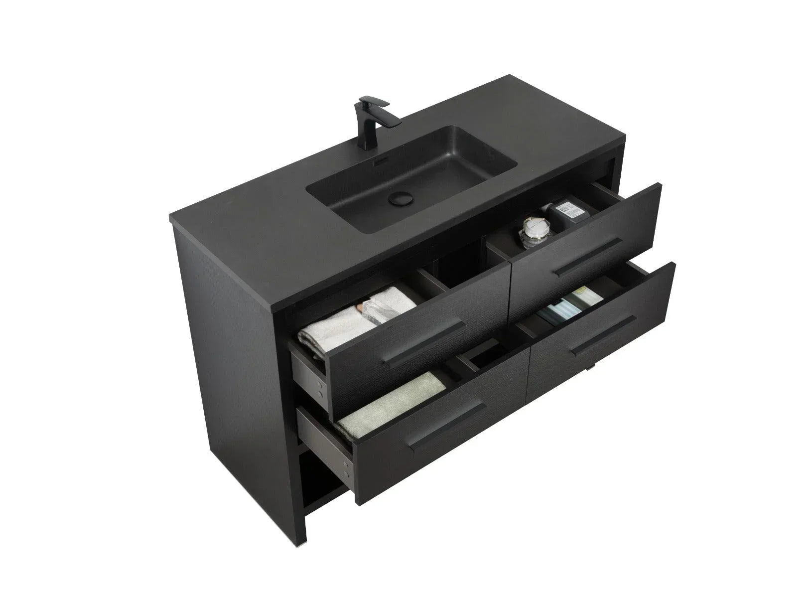 48" Black Rough Oak Freestanding Bathroom Vanity with Black Engineered Quartz Countertop-Migration_Bathroom Vanities-DECOROLALA