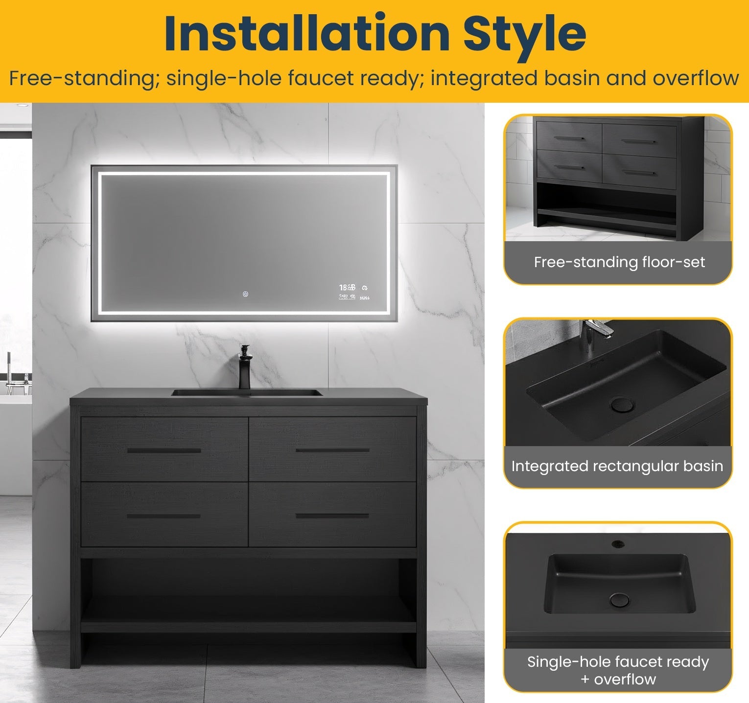 48" Black Rough Oak Freestanding Bathroom Vanity with Black Engineered Quartz Countertop-Migration_Bathroom Vanities-DECOROLALA