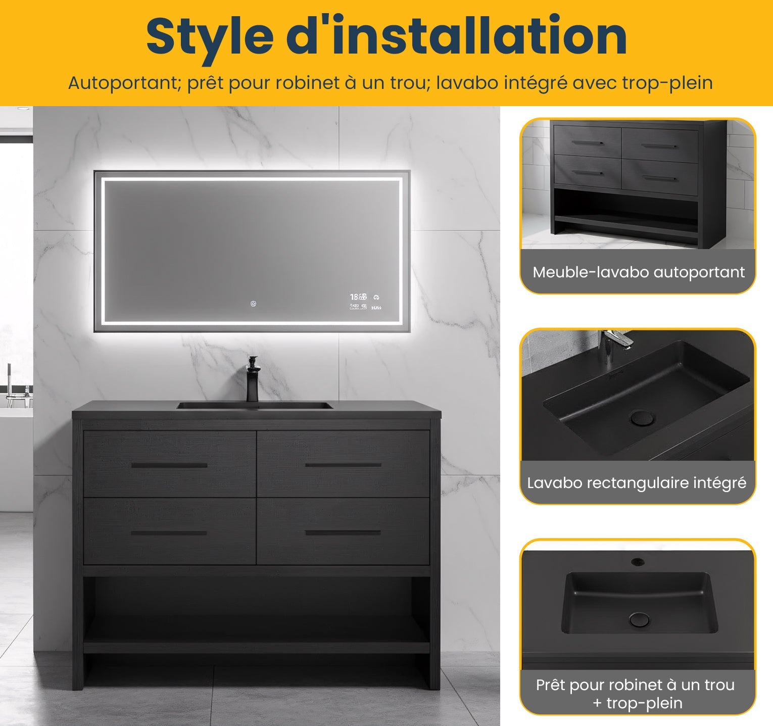 48" Black Rough Oak Freestanding Bathroom Vanity with Black Engineered Quartz Countertop-Migration_Bathroom Vanities-DECOROLALA