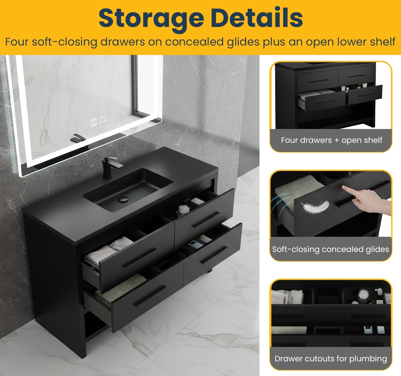 48" Black Rough Oak Freestanding Bathroom Vanity with Black Engineered Quartz Countertop-Migration_Bathroom Vanities-DECOROLALA