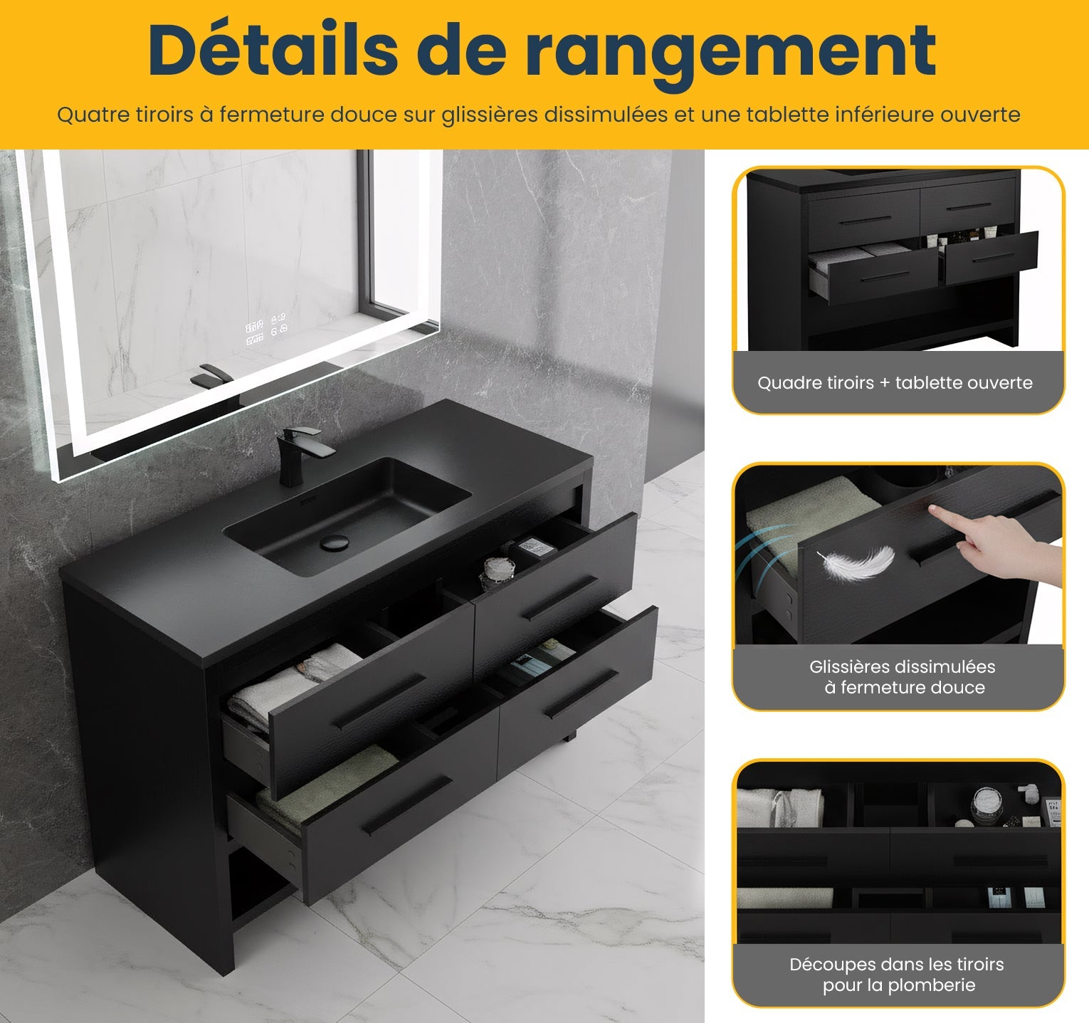 48" Black Rough Oak Freestanding Bathroom Vanity with Black Engineered Quartz Countertop-Migration_Bathroom Vanities-DECOROLALA