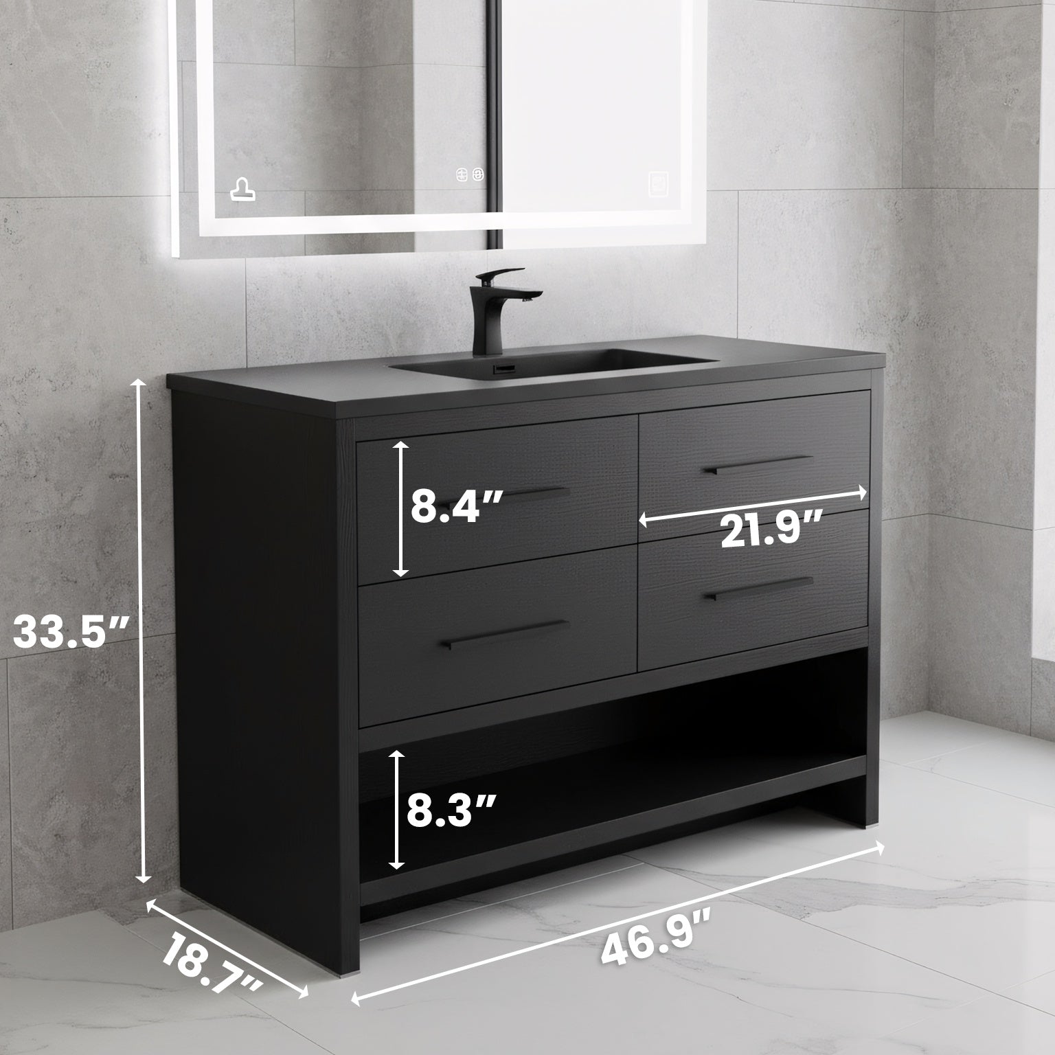 48" Black Rough Oak Freestanding Bathroom Vanity with Black Engineered Quartz Countertop-Migration_Bathroom Vanities-DECOROLALA