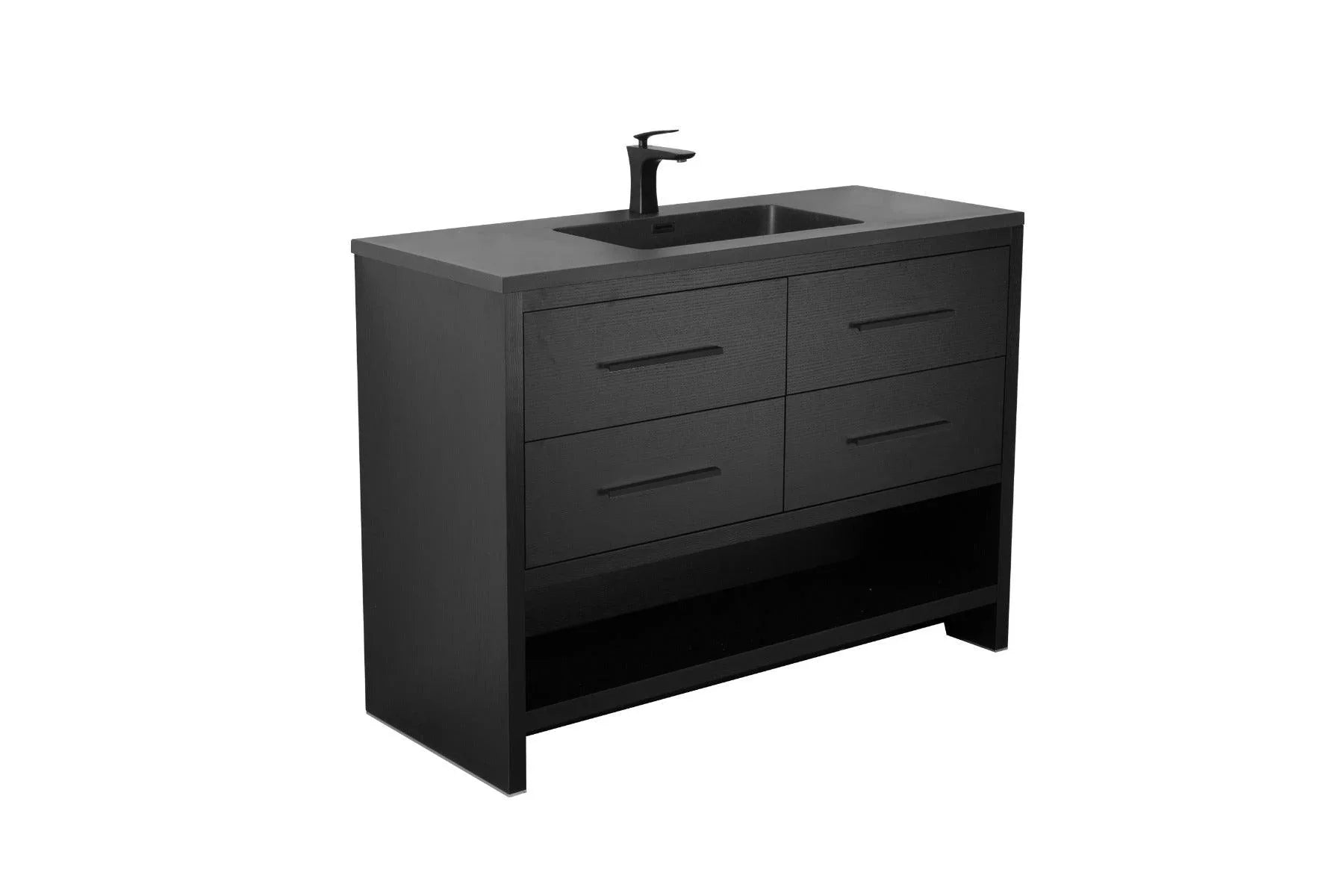 48" Black Rough Oak Freestanding Bathroom Vanity with Black Engineered Quartz Countertop-Migration_Bathroom Vanities-DECOROLALA