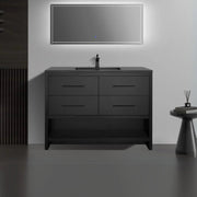 48" Black Rough Oak Freestanding Bathroom Vanity with Black Engineered Quartz Countertop-Migration_Bathroom Vanities-DECOROLALA