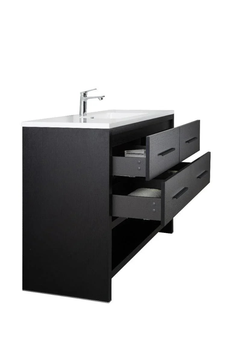 48" Black Rough Oak Freestanding Bathroom Vanity with White Polymarble Countertop-Migration_Bathroom Vanities-DECOROLALA