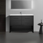 48" Black Rough Oak Freestanding Bathroom Vanity with White Polymarble Countertop-Migration_Bathroom Vanities-DECOROLALA
