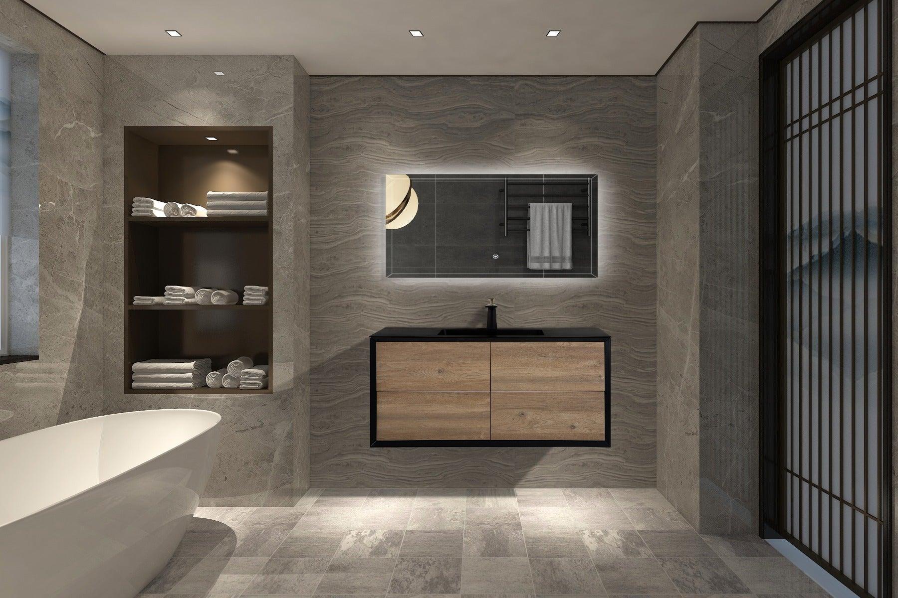 48" Black & Rough Oak Wall Mount Single Sink Bathroom Vanity with Black Engineered Quartz Countertop-Migration_Bathroom Vanities-DECOROLALA