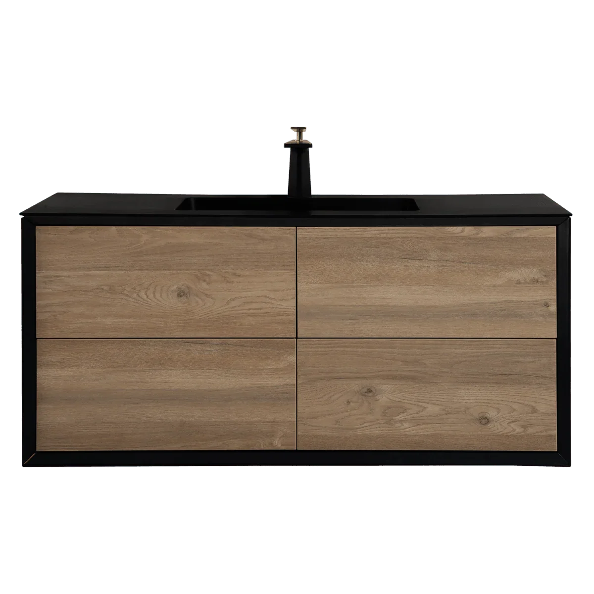 48" Black & Rough Oak Wall Mount Single Sink Bathroom Vanity with Black Engineered Quartz Countertop-Migration_Bathroom Vanities-DECOROLALA