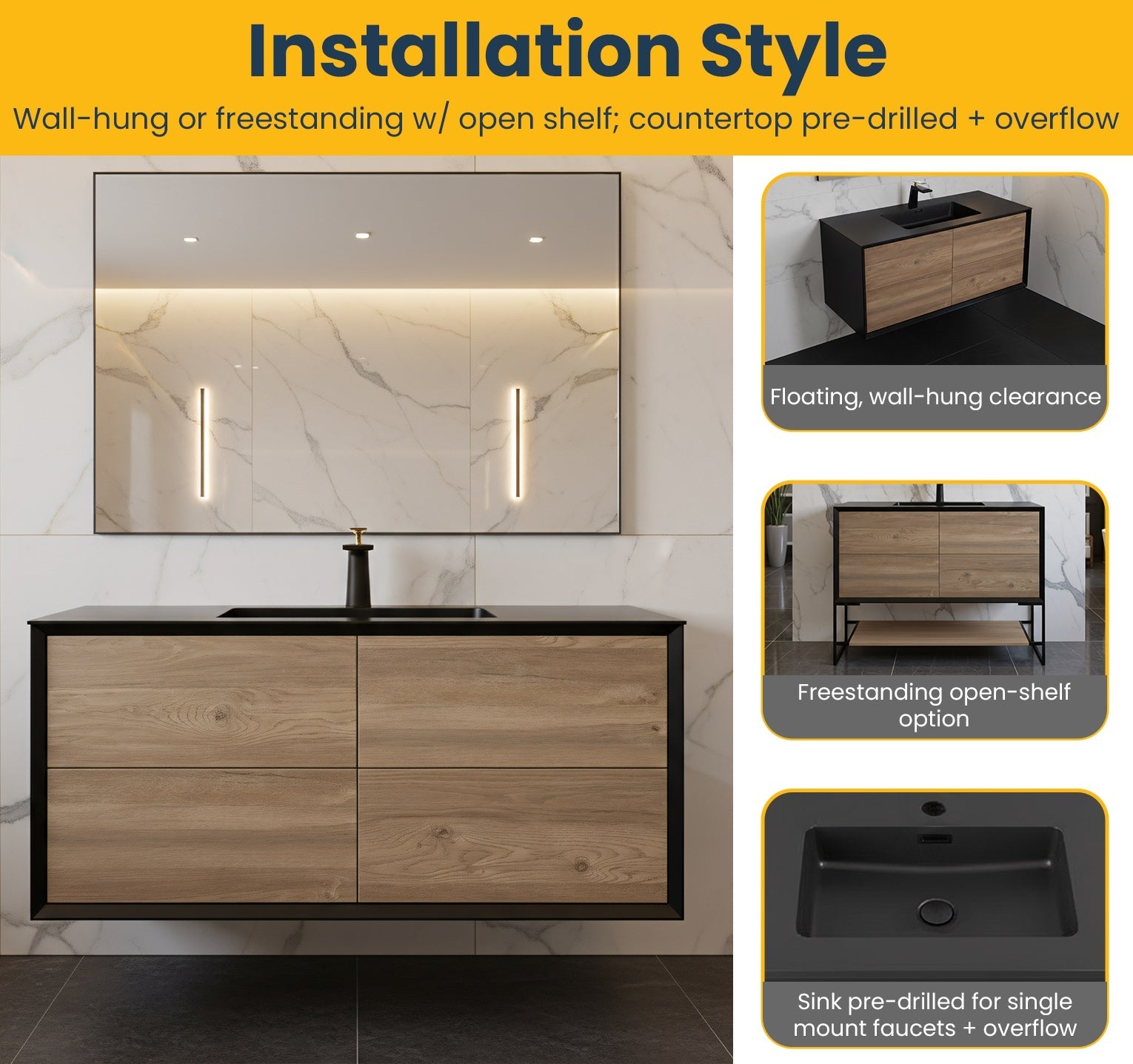 48" Black & Rough Oak Wall Mount Single Sink Bathroom Vanity with Black Engineered Quartz Countertop-Migration_Bathroom Vanities-DECOROLALA