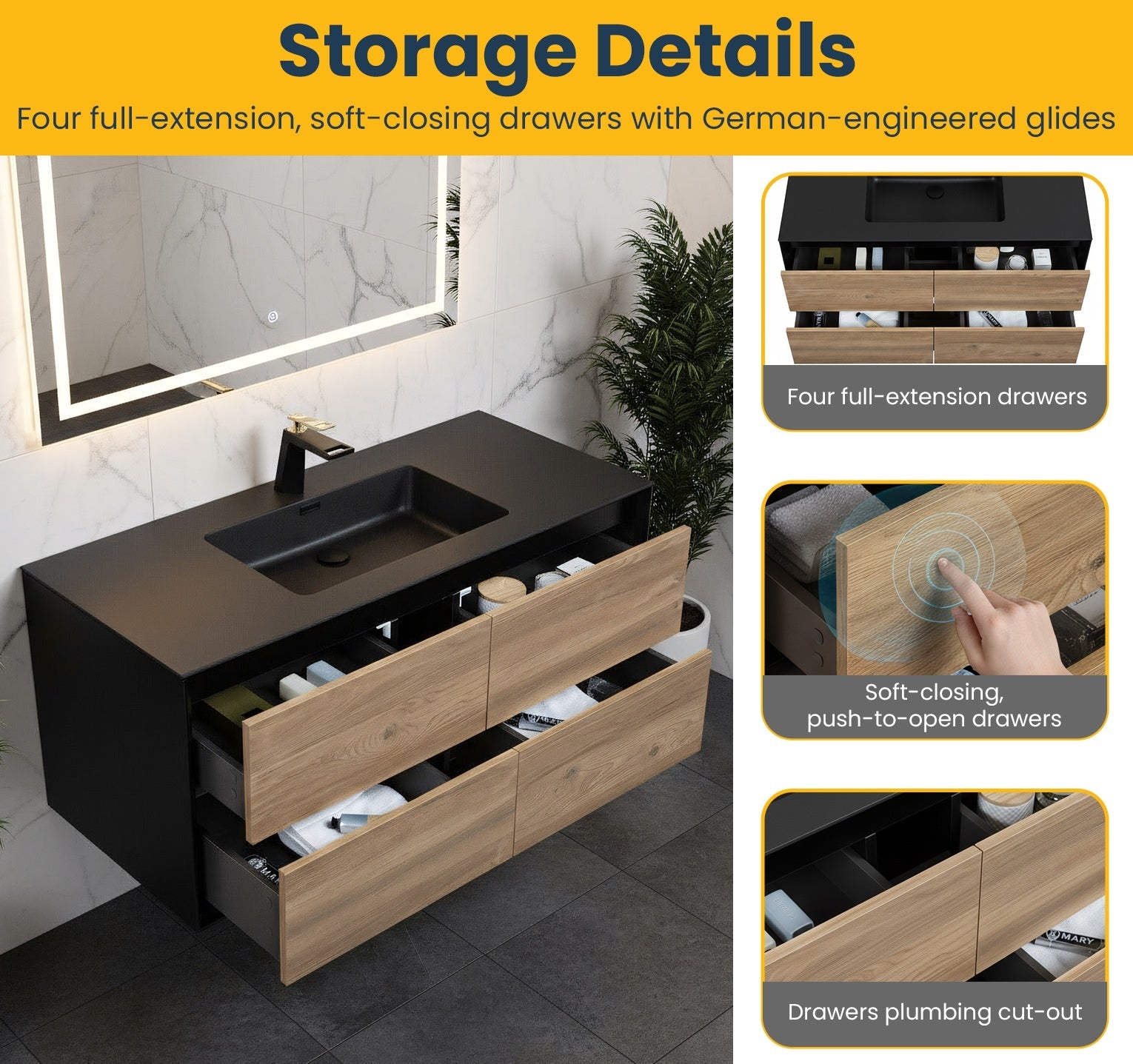 48" Black & Rough Oak Wall Mount Single Sink Bathroom Vanity with Black Engineered Quartz Countertop-Migration_Bathroom Vanities-DECOROLALA