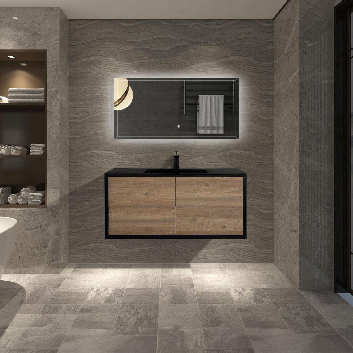 48" Black & Rough Oak Wall Mount Single Sink Bathroom Vanity with Black Engineered Quartz Countertop-Migration_Bathroom Vanities-DECOROLALA