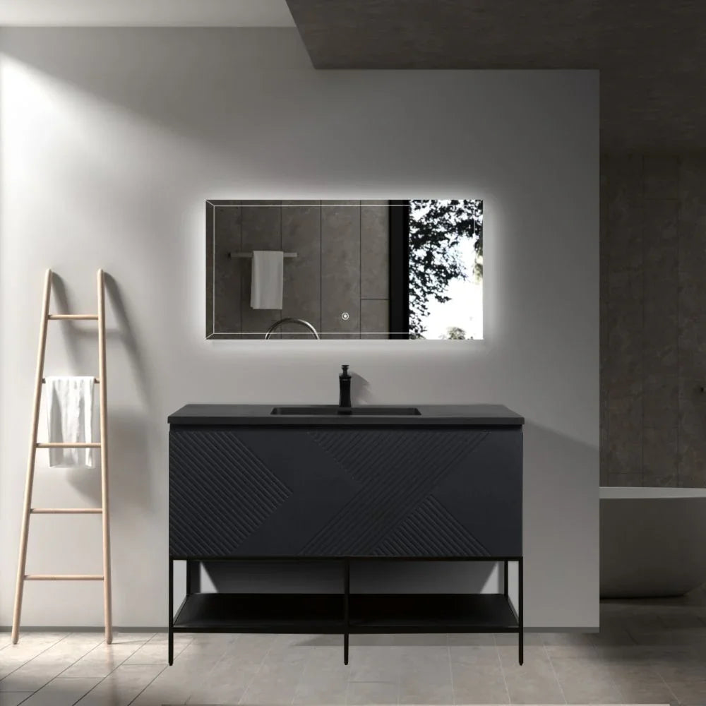 48" Black Wall Mount Bathroom Vanity with Black Engineered Quartz Countertop-Migration_Bathroom Vanities-DECOROLALA