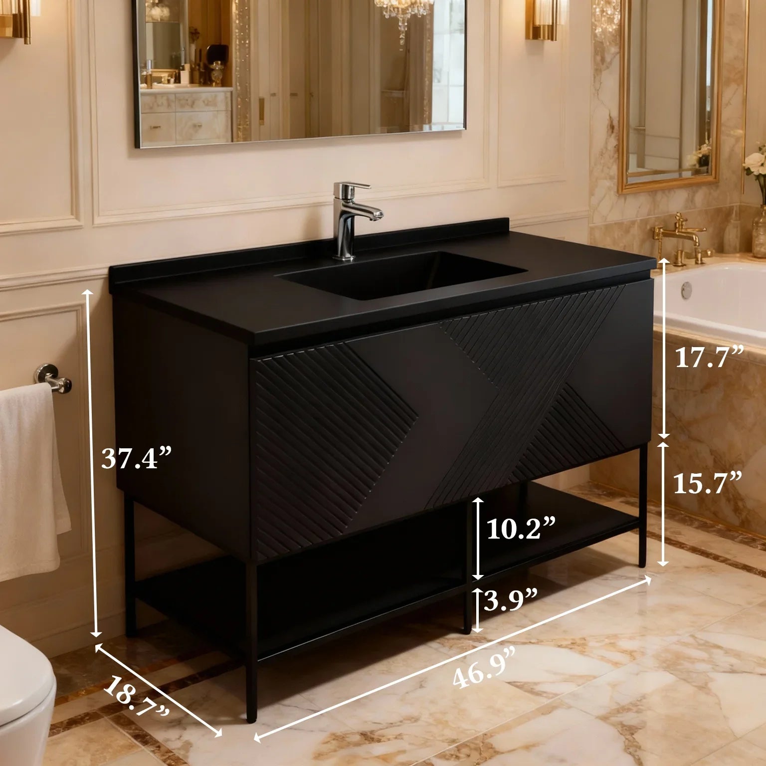 48" Black Wall Mount Bathroom Vanity with Black Engineered Quartz Countertop-Migration_Bathroom Vanities-DECOROLALA