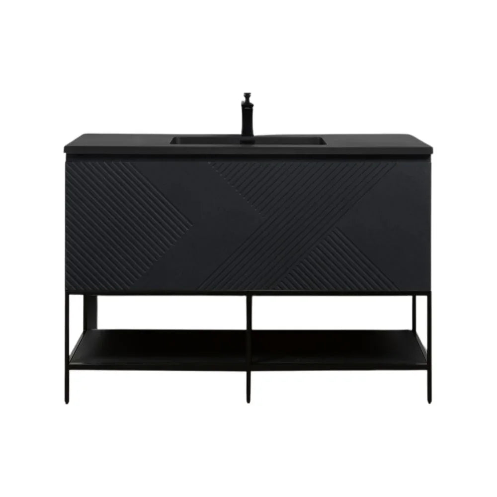 48" Black Wall Mount Bathroom Vanity with Black Engineered Quartz Countertop-Migration_Bathroom Vanities-DECOROLALA