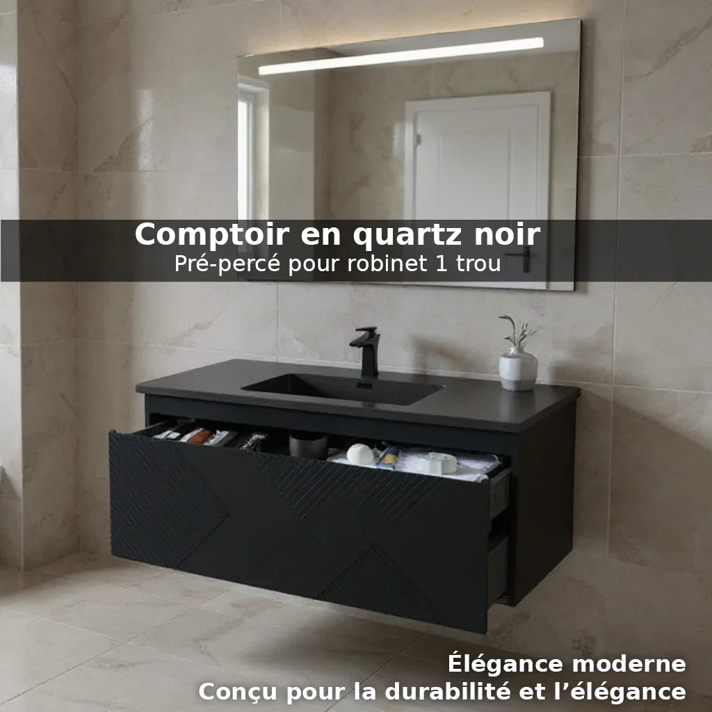 48" Black Wall Mount Bathroom Vanity with Black Engineered Quartz Countertop-Migration_Bathroom Vanities-DECOROLALA