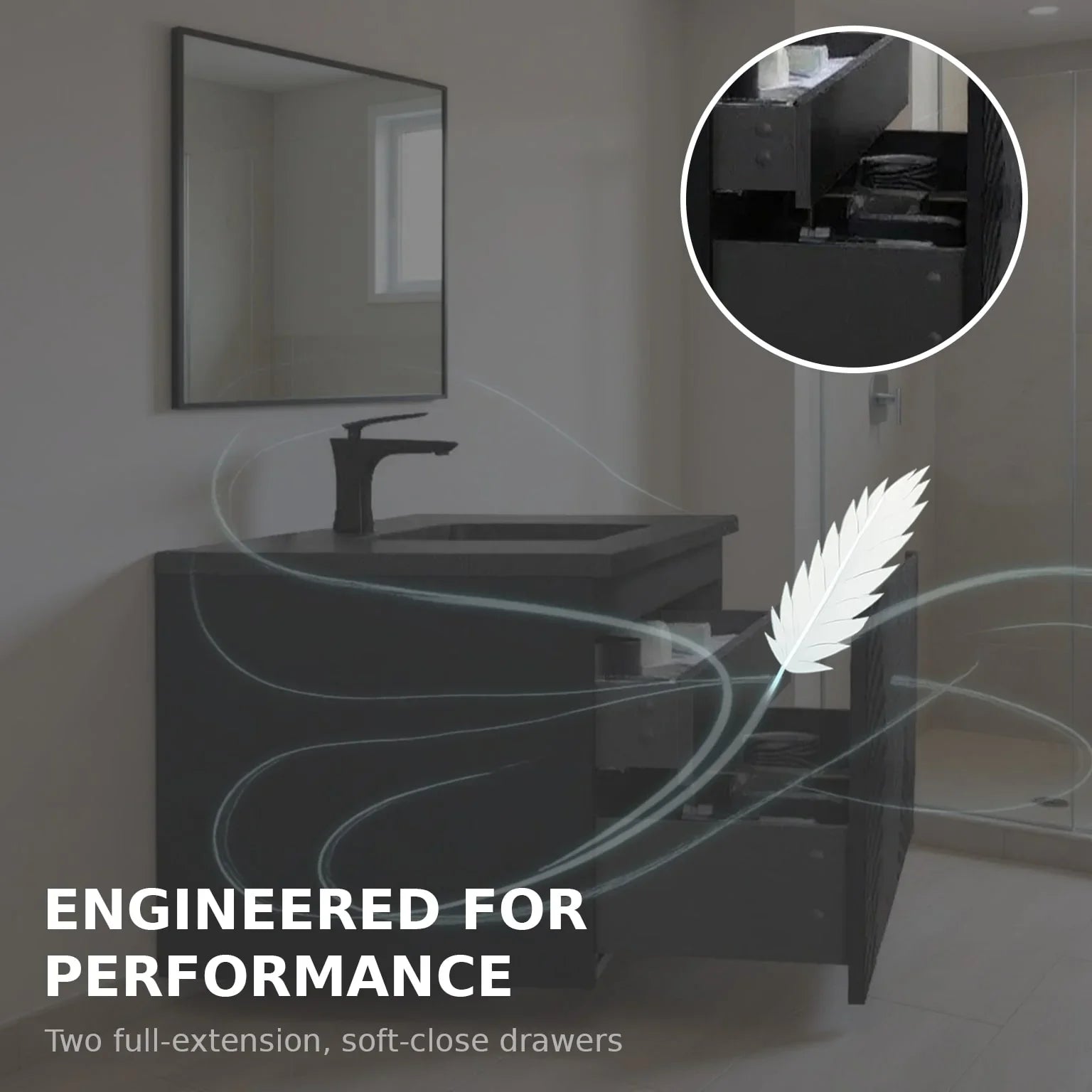 48" Black Wall Mount Bathroom Vanity with Black Engineered Quartz Countertop-Migration_Bathroom Vanities-DECOROLALA