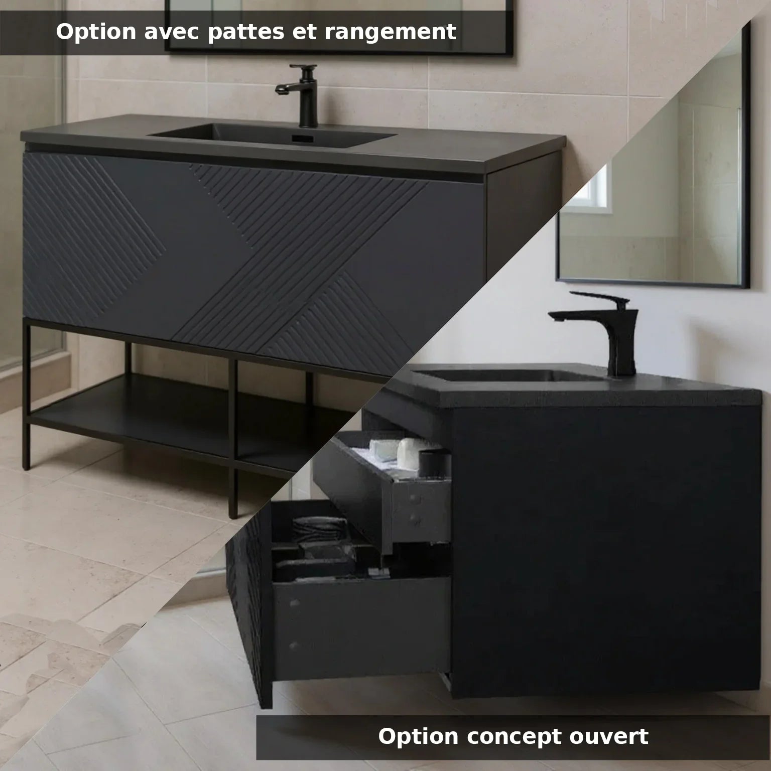48" Black Wall Mount Bathroom Vanity with Black Engineered Quartz Countertop-Migration_Bathroom Vanities-DECOROLALA