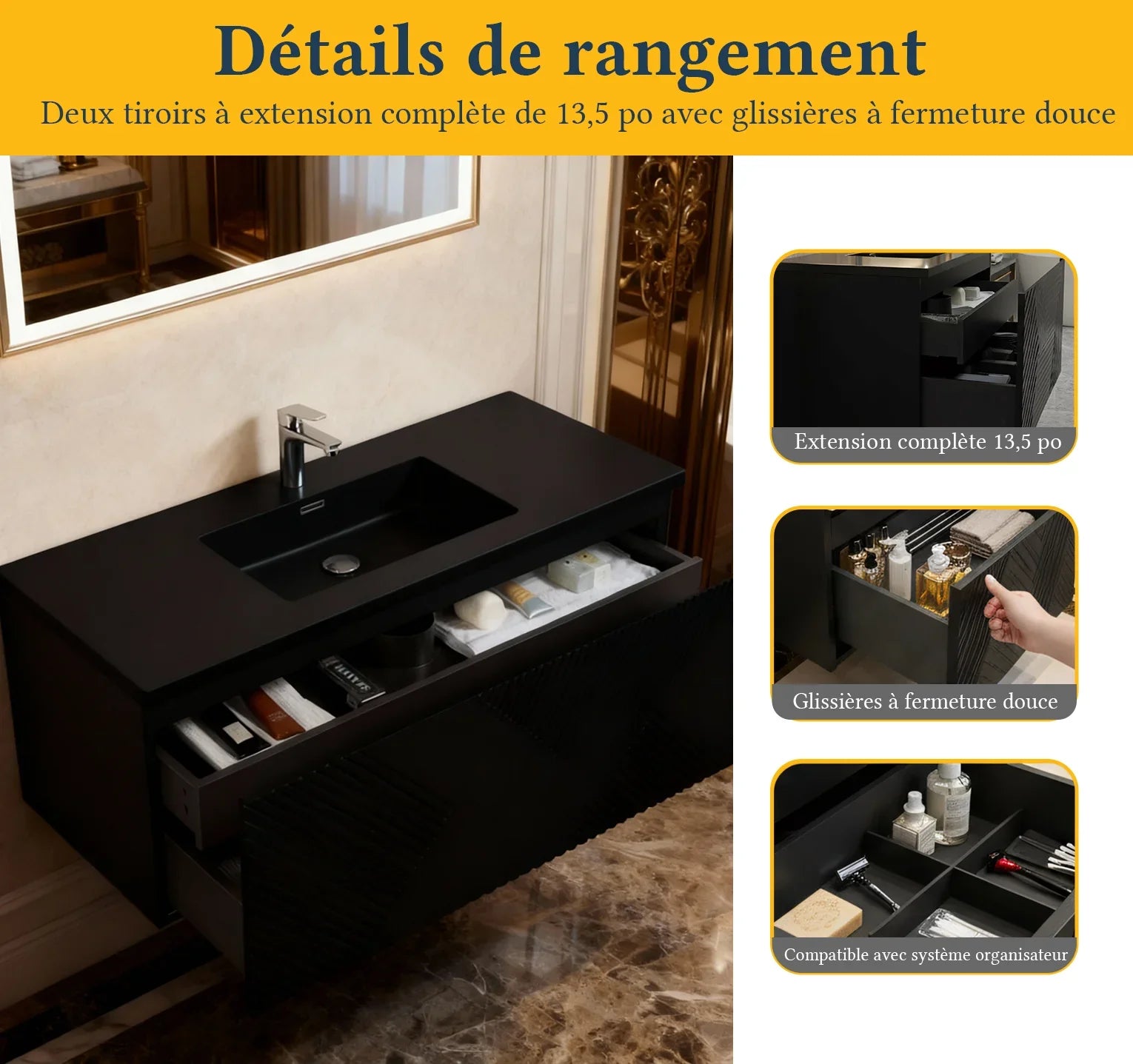 48" Black Wall Mount Bathroom Vanity with Black Engineered Quartz Countertop-Migration_Bathroom Vanities-DECOROLALA