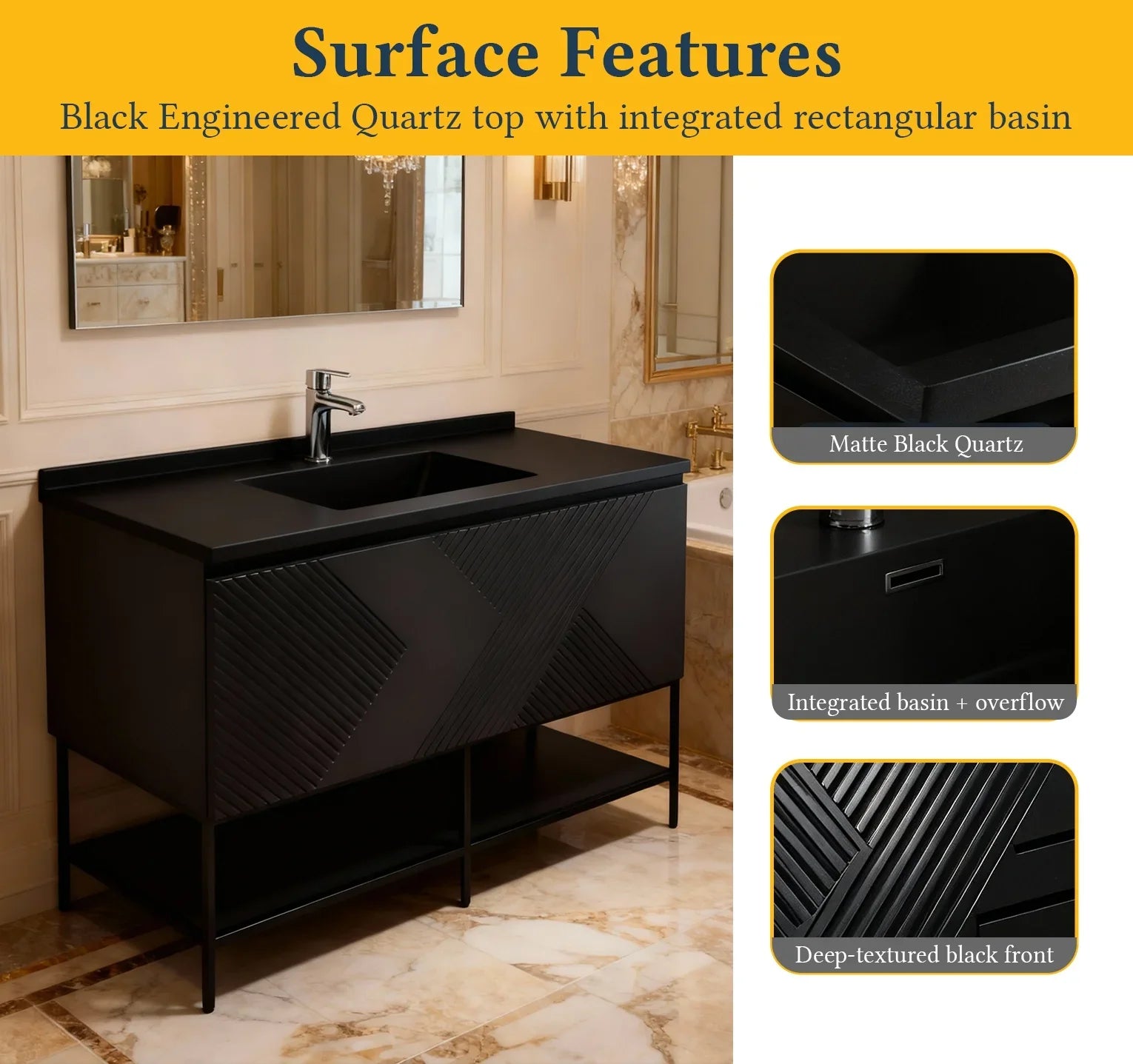 48" Black Wall Mount Bathroom Vanity with Black Engineered Quartz Countertop-Migration_Bathroom Vanities-DECOROLALA
