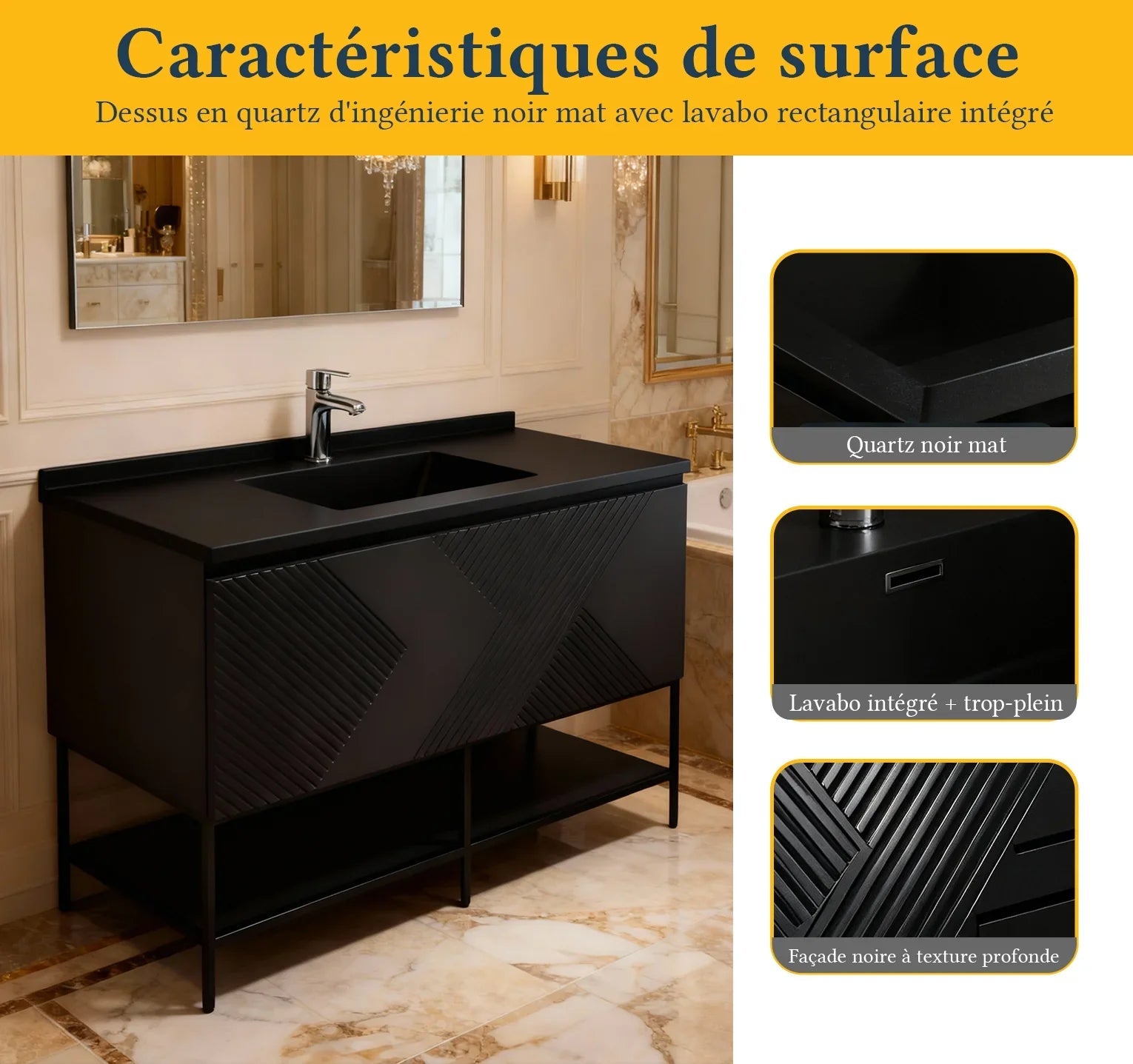 48" Black Wall Mount Bathroom Vanity with Black Engineered Quartz Countertop-Migration_Bathroom Vanities-DECOROLALA