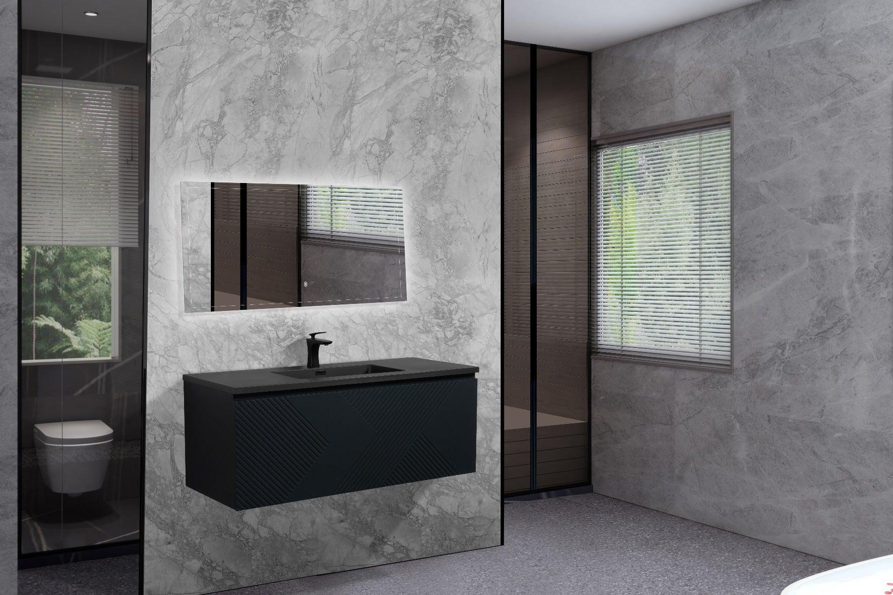 48" Black Wall Mount Bathroom Vanity with Black Engineered Quartz Countertop-Migration_Bathroom Vanities-DECOROLALA