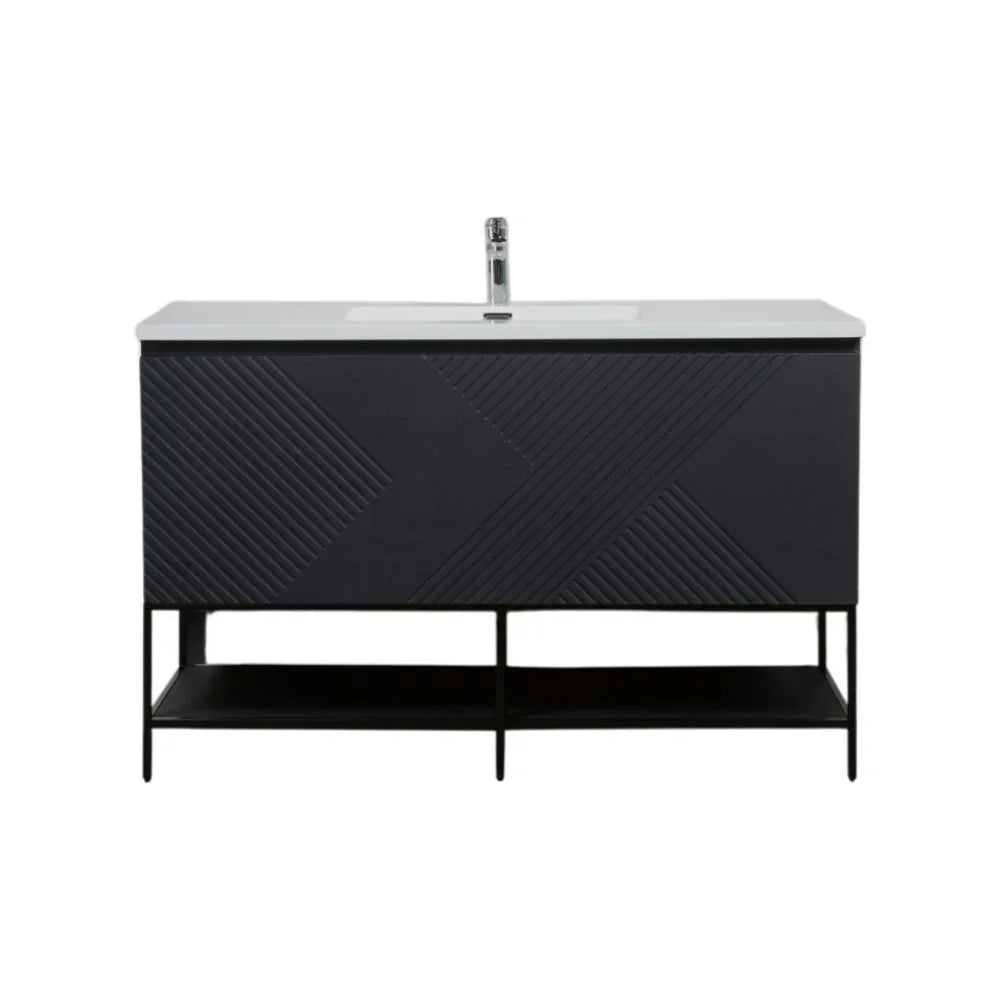 48" Black Wall Mount Bathroom Vanity with White Polymarble Countertop-Migration_Bathroom Vanities-DECOROLALA