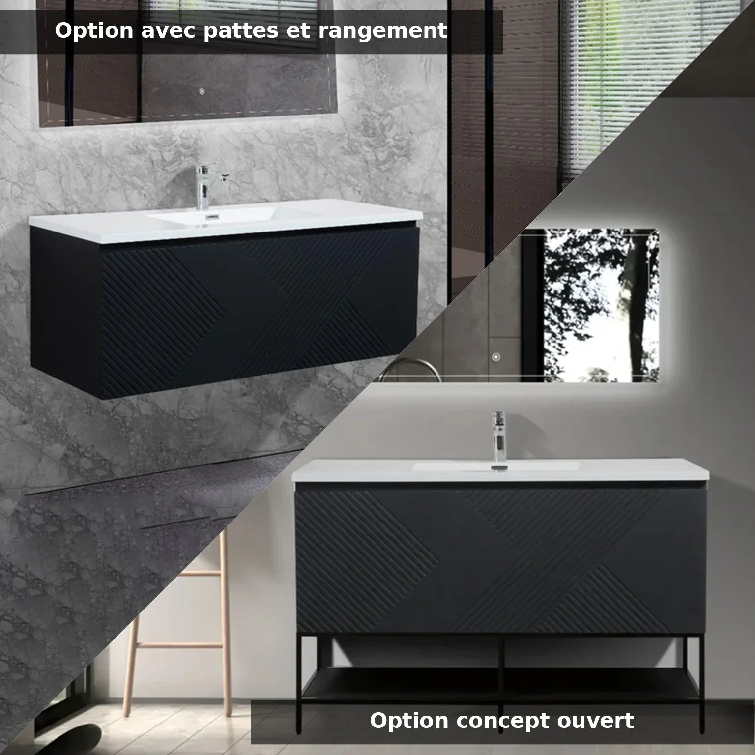 48" Black Wall Mount Bathroom Vanity with White Polymarble Countertop-Migration_Bathroom Vanities-DECOROLALA