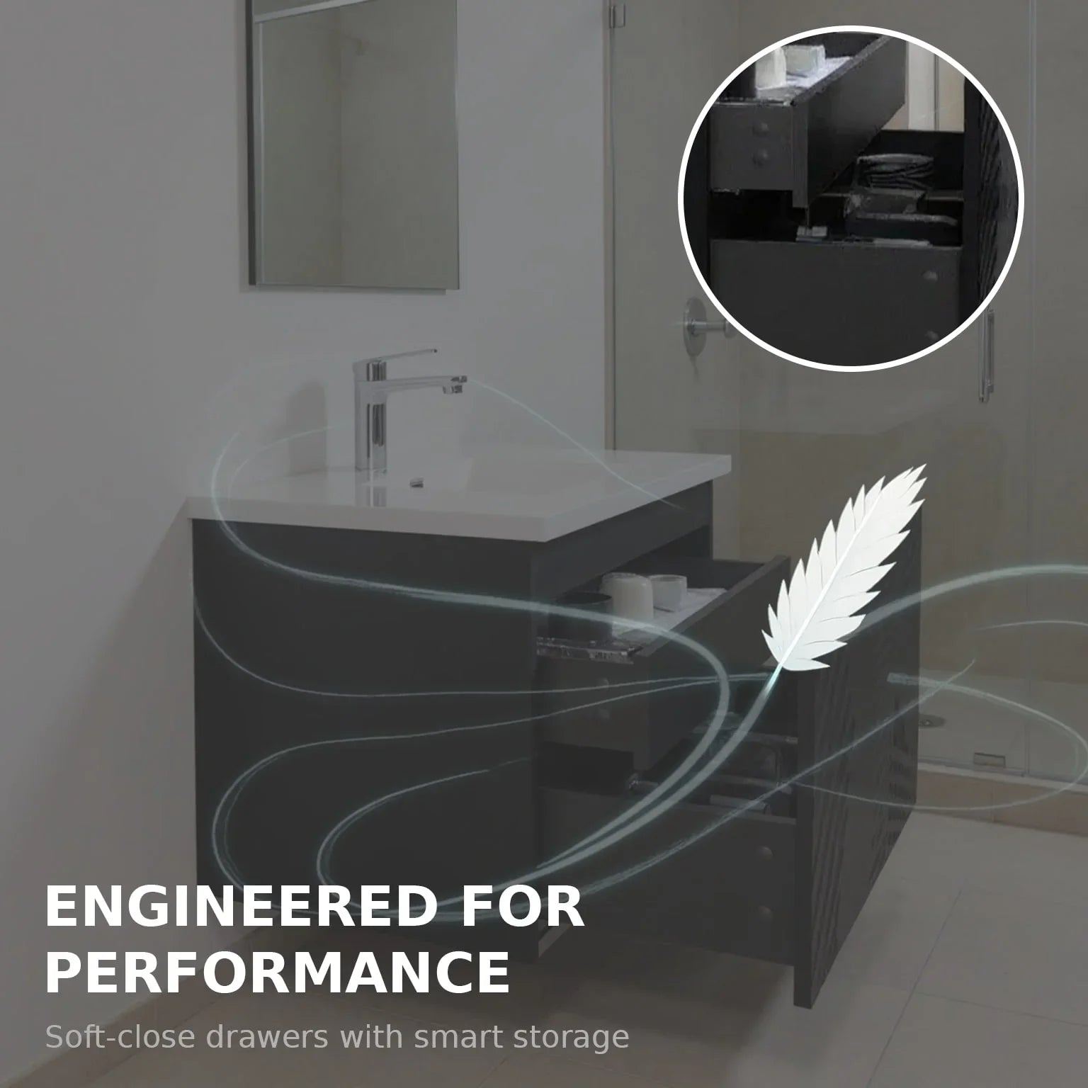 48" Black Wall Mount Bathroom Vanity with White Polymarble Countertop-Migration_Bathroom Vanities-DECOROLALA