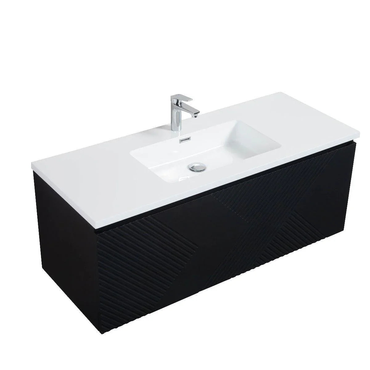 48" Black Wall Mount Bathroom Vanity with White Polymarble Countertop-Migration_Bathroom Vanities-DECOROLALA
