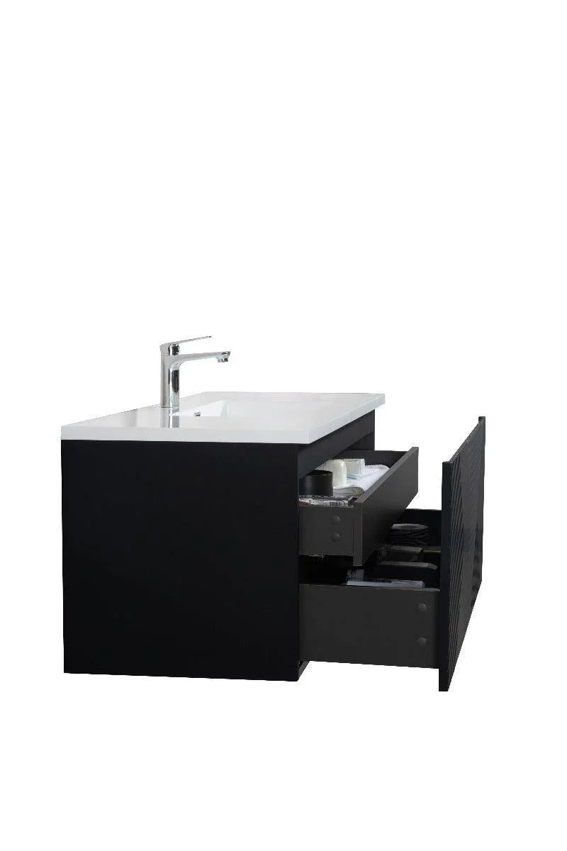 48" Black Wall Mount Bathroom Vanity with White Polymarble Countertop-Migration_Bathroom Vanities-DECOROLALA