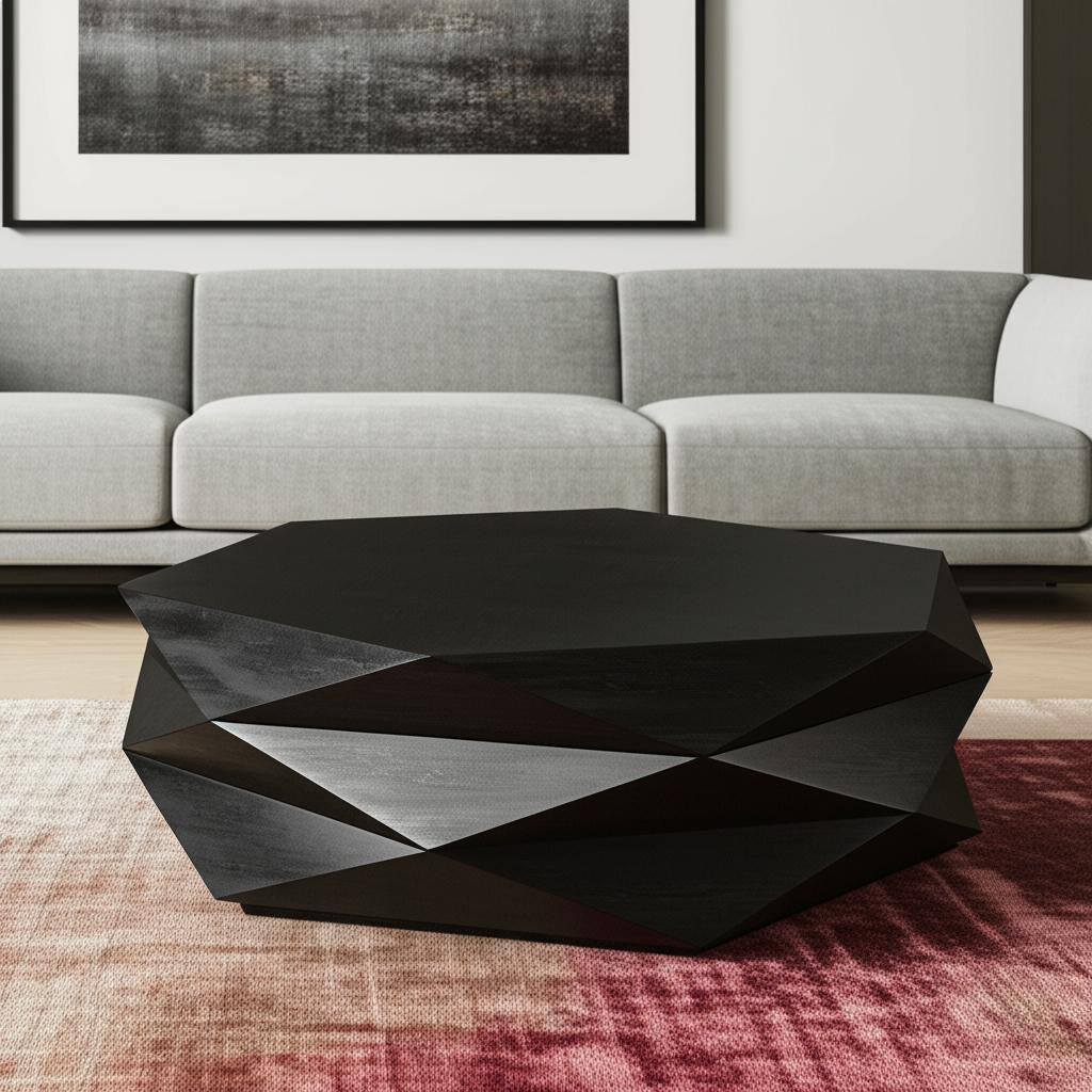 48" Black Wood Octagon Solid Coffee Table-Coffee Tables-DECOROLALA