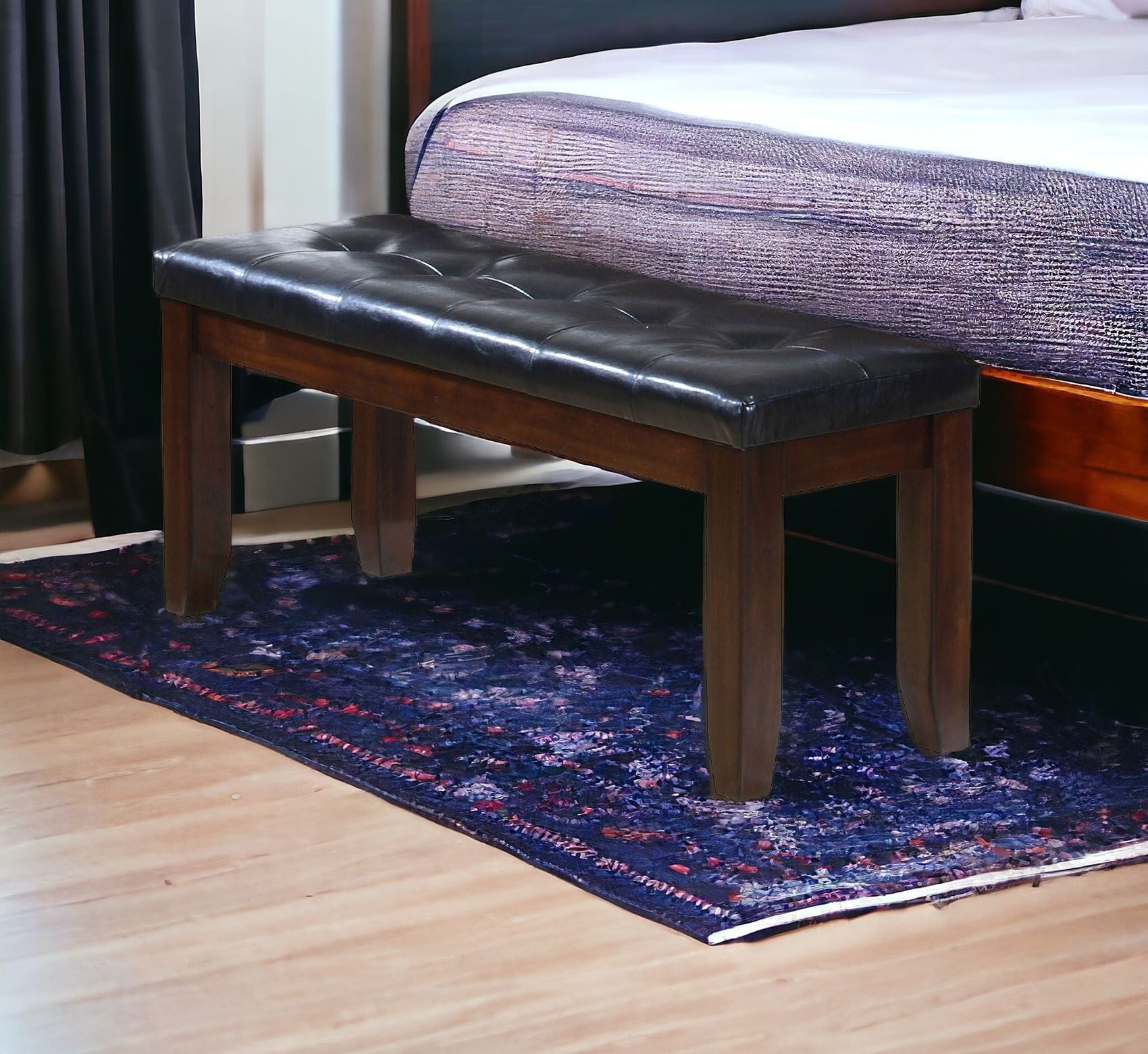 48" Black and Brown Upholstered PU Leather Bench-Benches-DECOROLALA