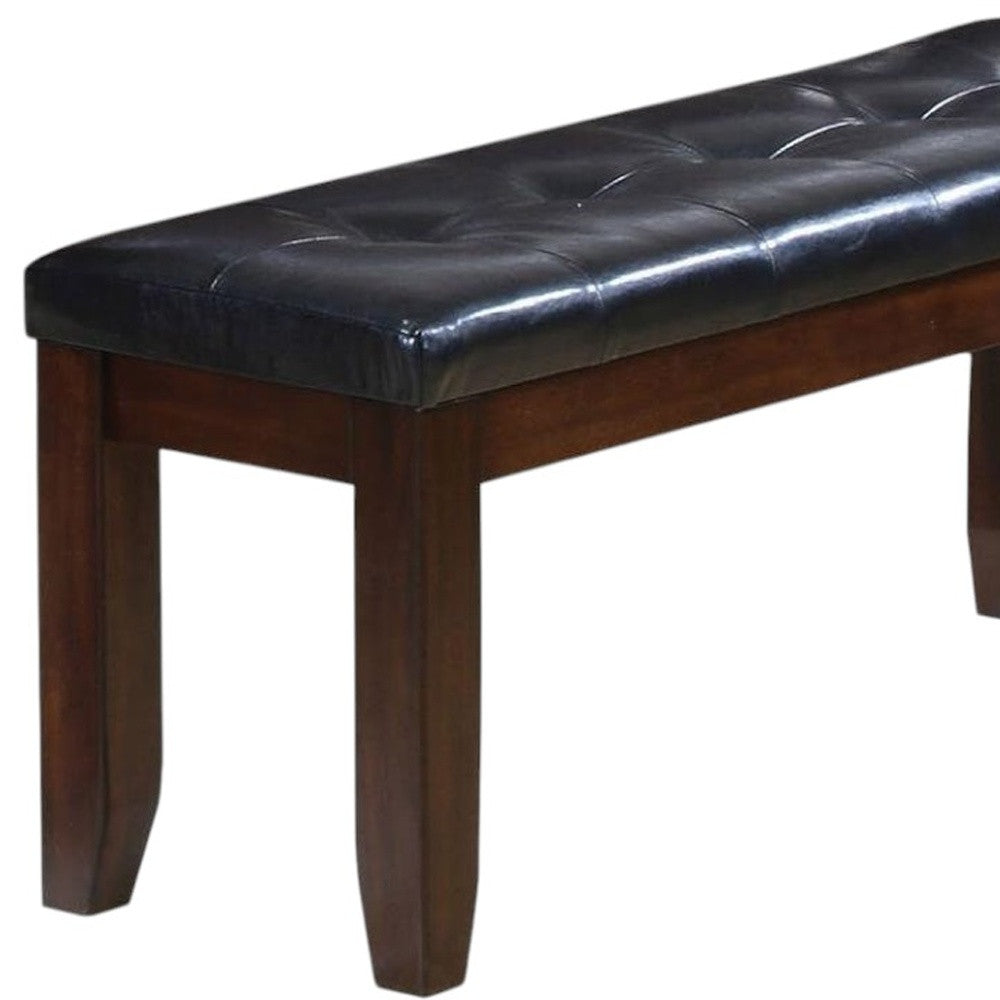 48" Black and Espresso Faux Leather Upholstered Bench-Benches-DECOROLALA