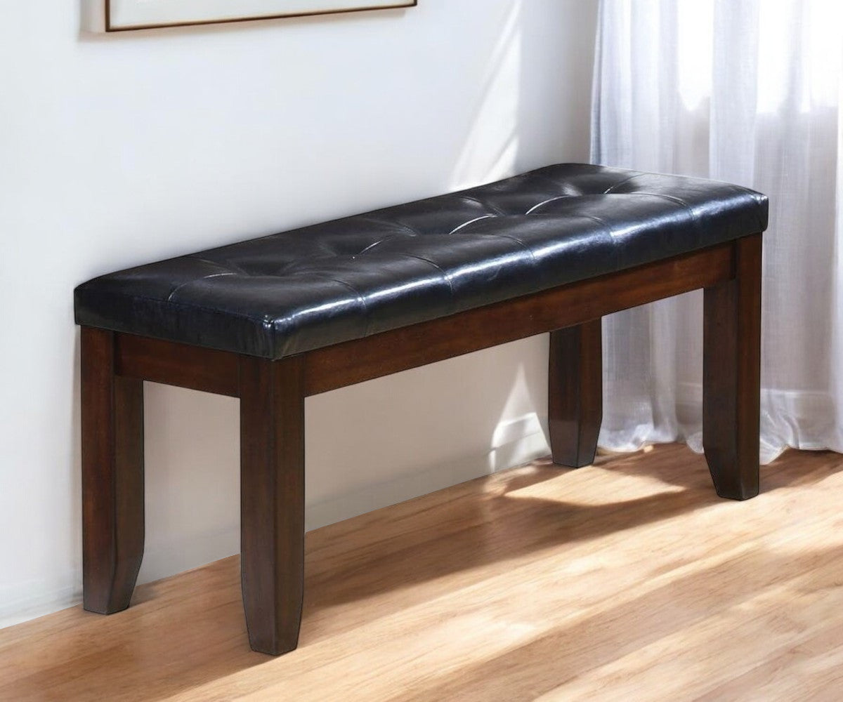 48" Black and Espresso Faux Leather Upholstered Bench-Benches-DECOROLALA