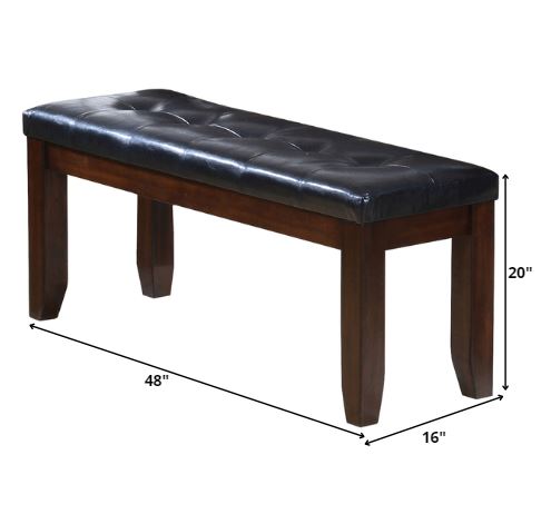 48" Black and Espresso Faux Leather and Wood Upholstered Bench-Benches-DECOROLALA