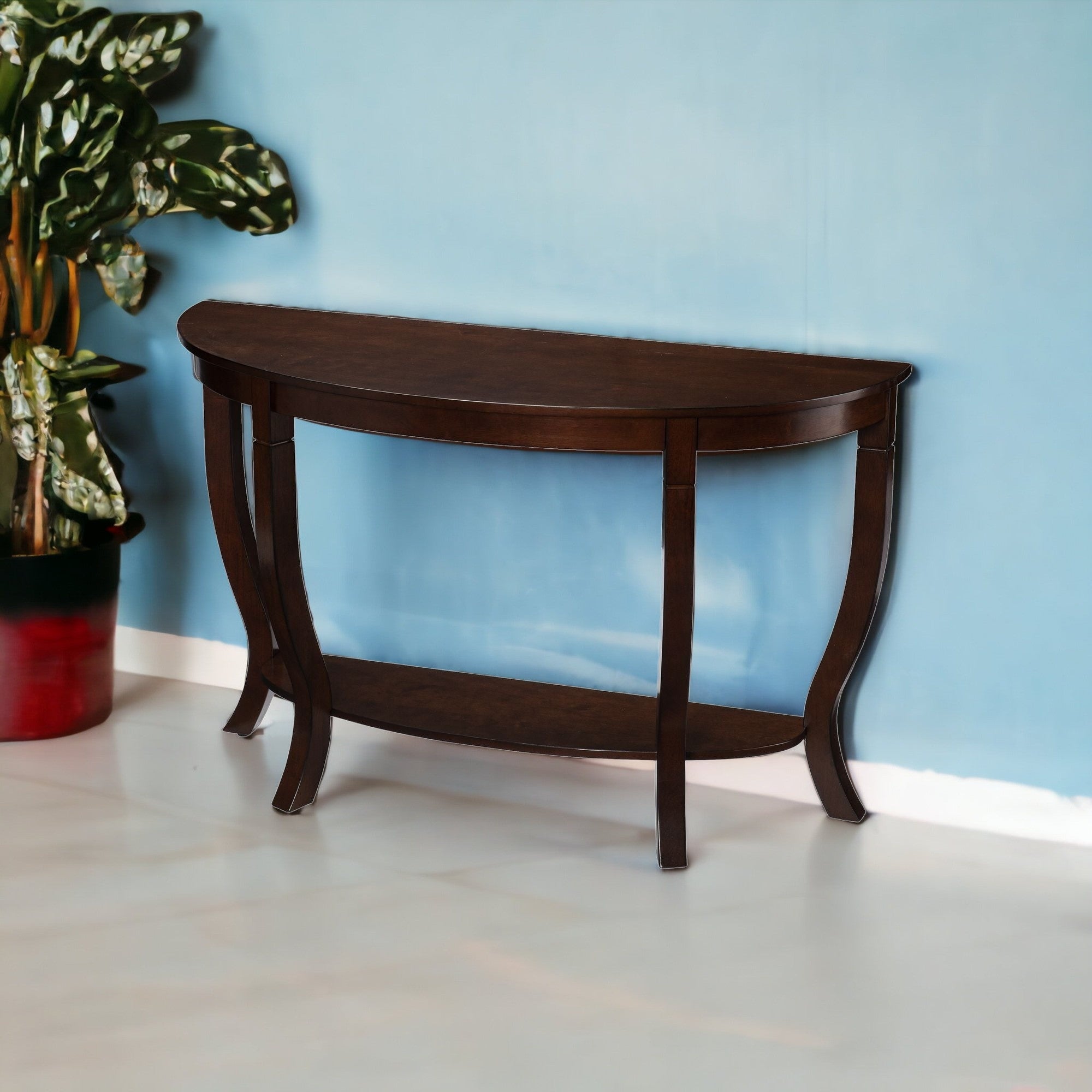 48" Brown Half Circle Console Table With Storage-Console Tables-DECOROLALA